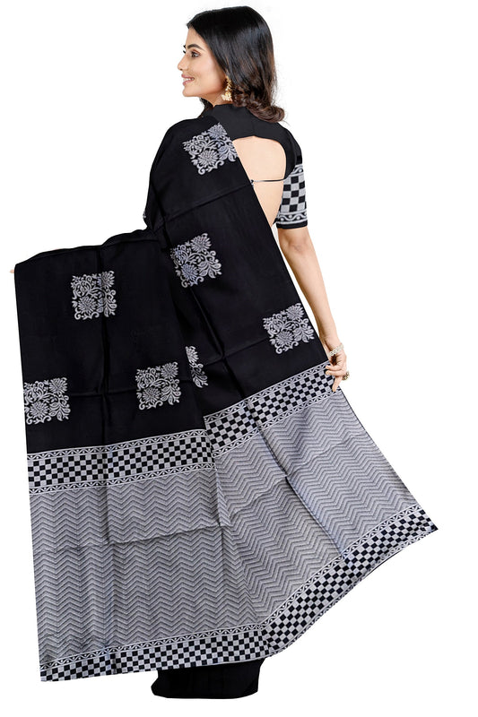 Black Silver Kanjivaram Soft Silk Saree
