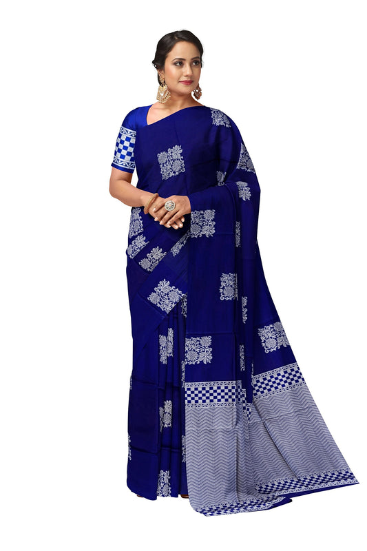 Blue Silver Kanjivaram Soft Silk Saree