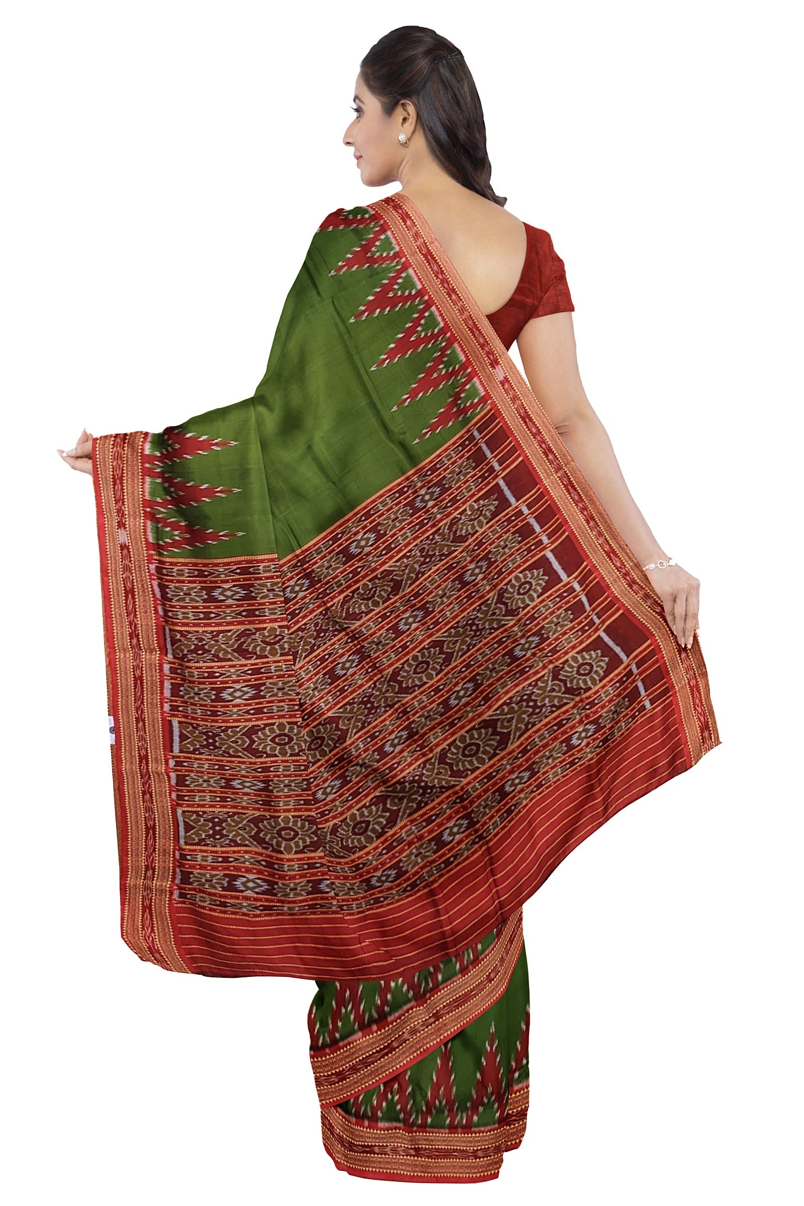 Green Butta Design Odisha Ikat Khandua Silk Saree