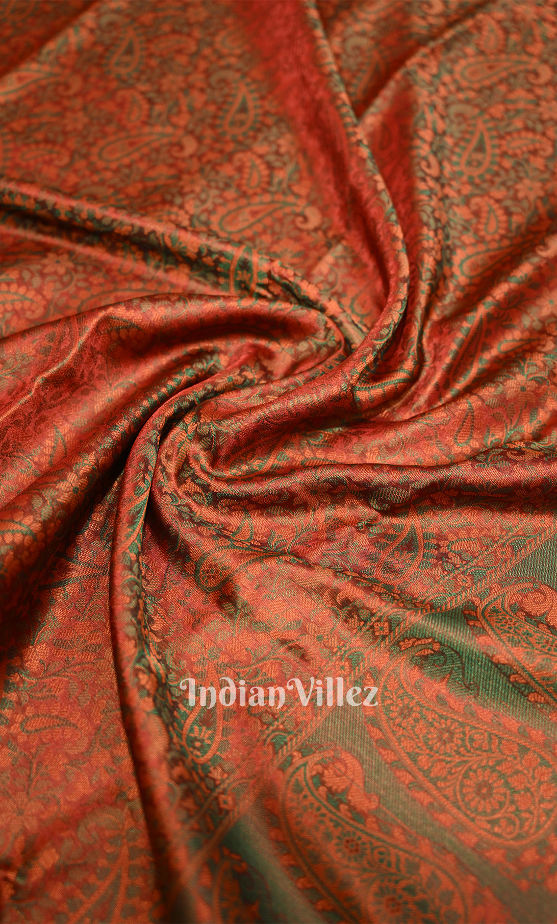 Rust Gold Dual Tone Floral Tanchoi Silk Banrasi Saree 