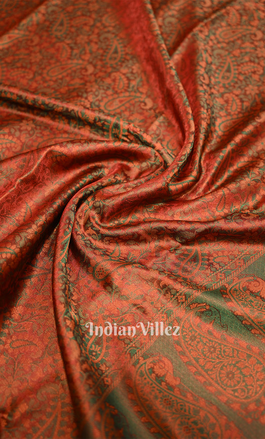 Rust Gold Dual Tone Floral Tanchoi Silk Banrasi Saree 