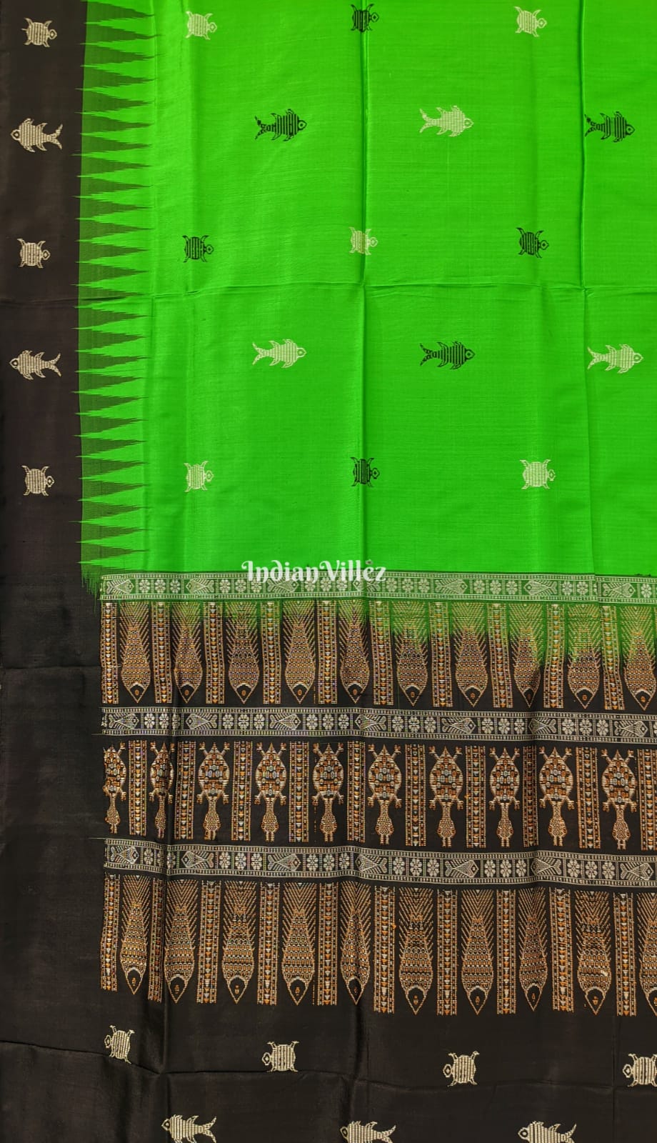 Green Habaspuri Inspired Contemporary Bomkai Silk Saree