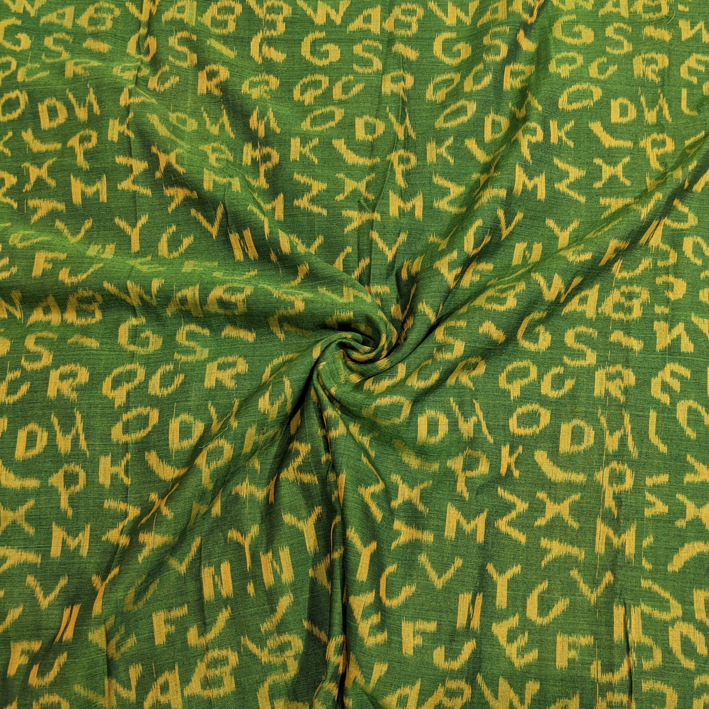 Mehndi Green English Alphabet Sambalpuri Cotton Fabric