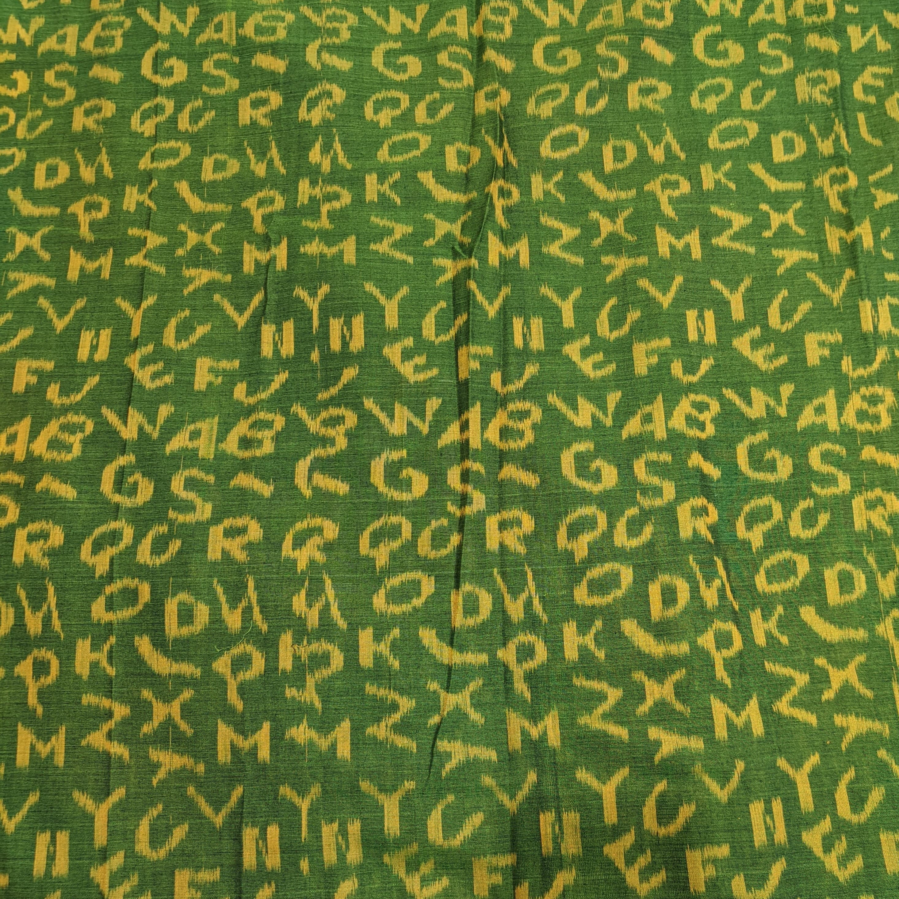 Mehndi Green English Alphabet Sambalpuri Cotton Fabric
