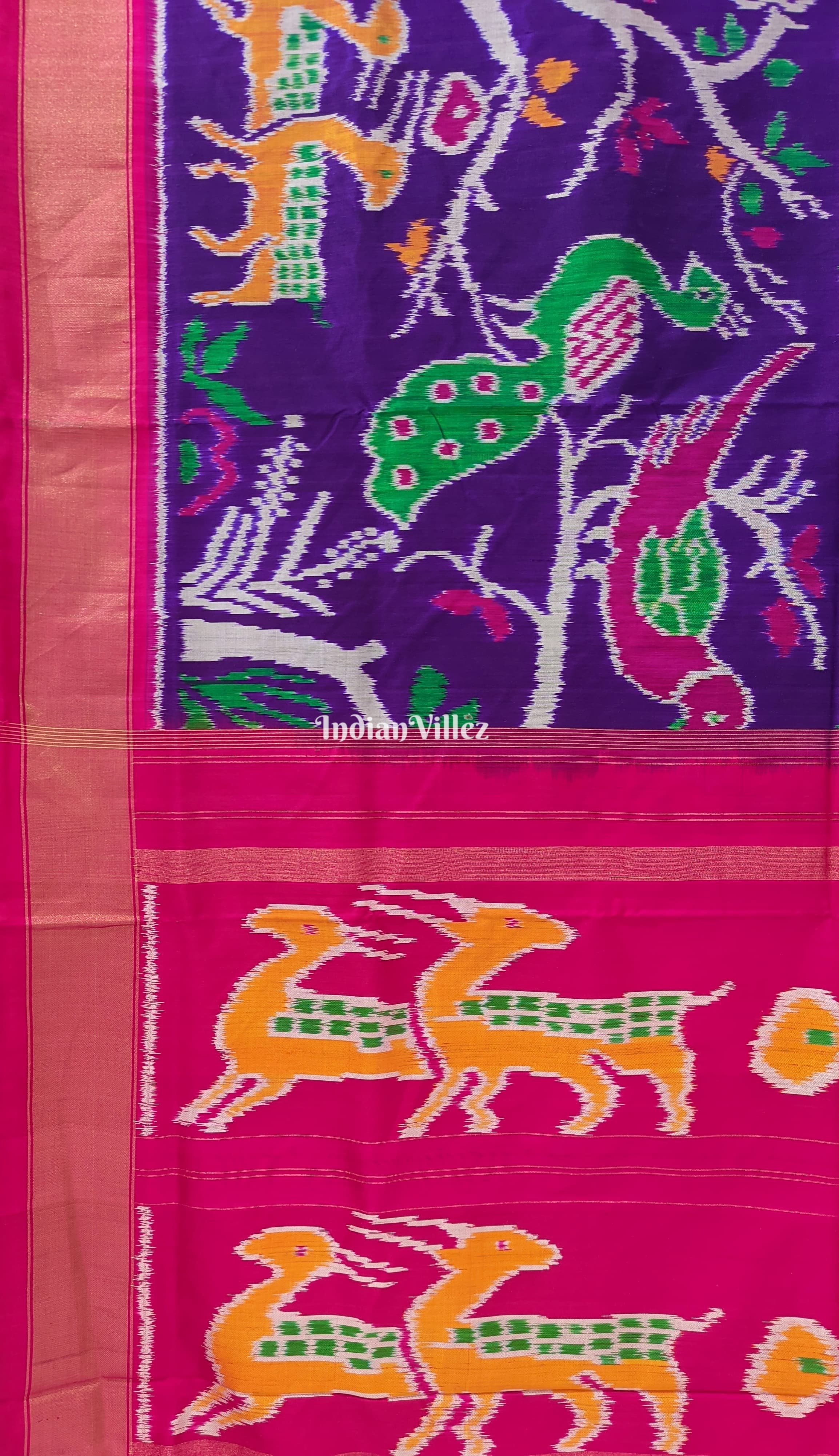 Violet Color With Forest Theme Pochampally Ikat Silk Saree