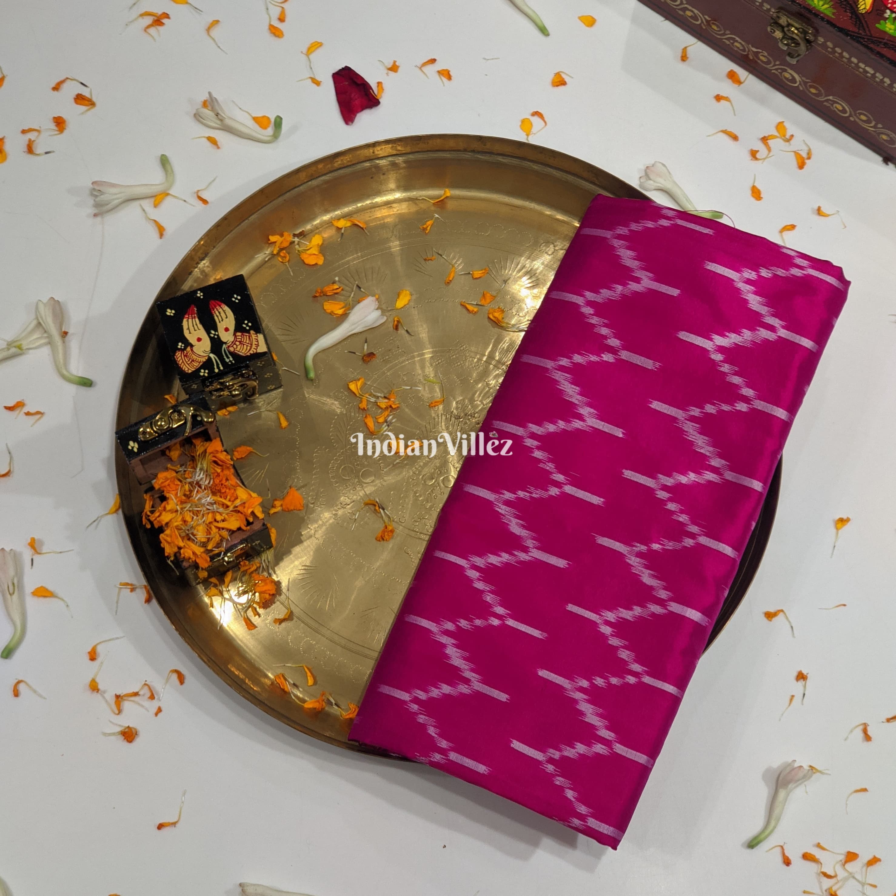Rani Pink Pochampally Ikat Silk Saree