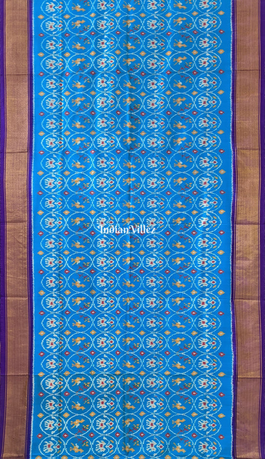 Sky Blue With Elephant Theam Pochampally Ikat Silk Saree