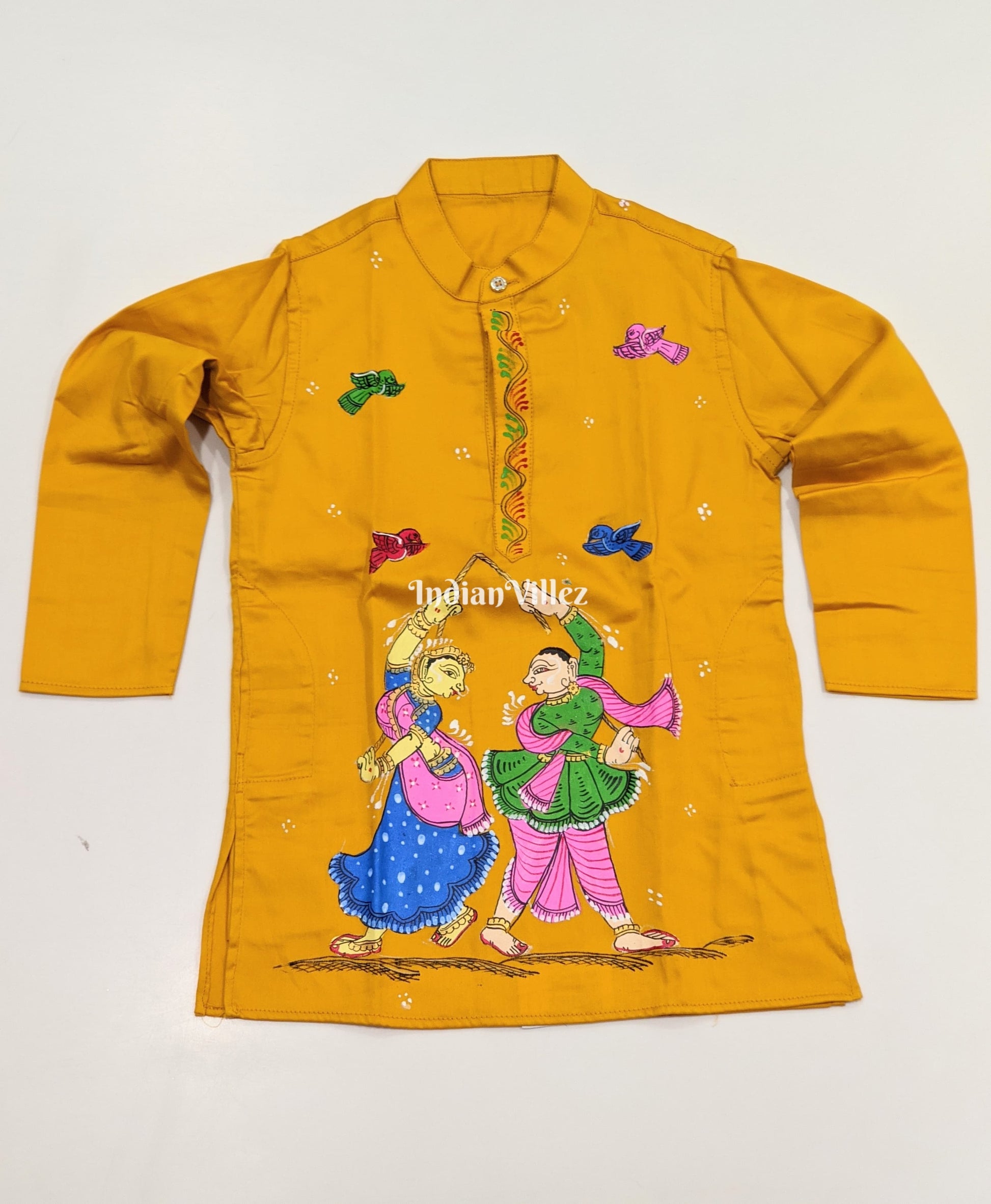 Yellow Boys Nartaki Theme Pattachitra Kids Kurta Pyjama Set