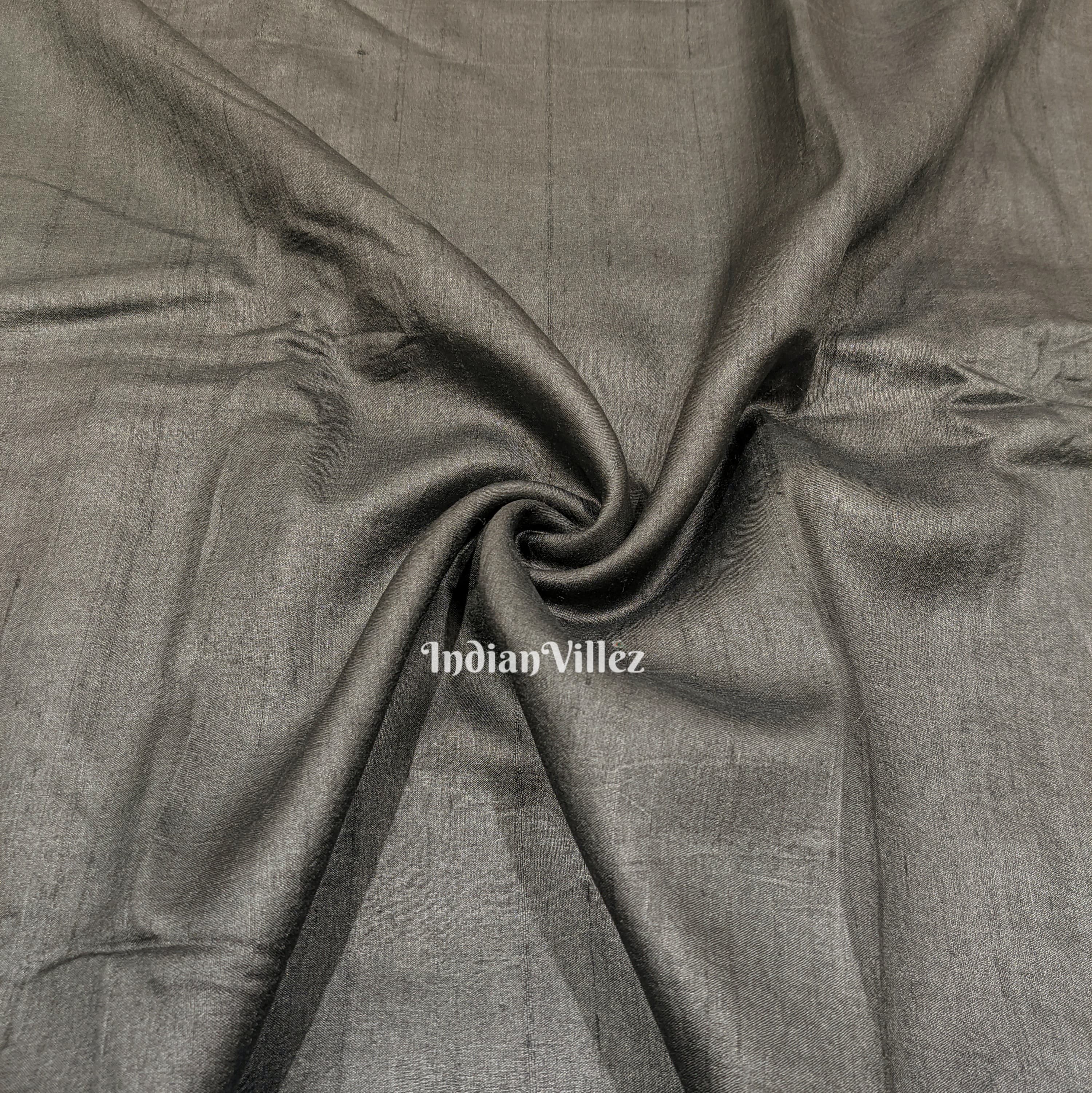 Space Black Pure Tussar Silk Fabric