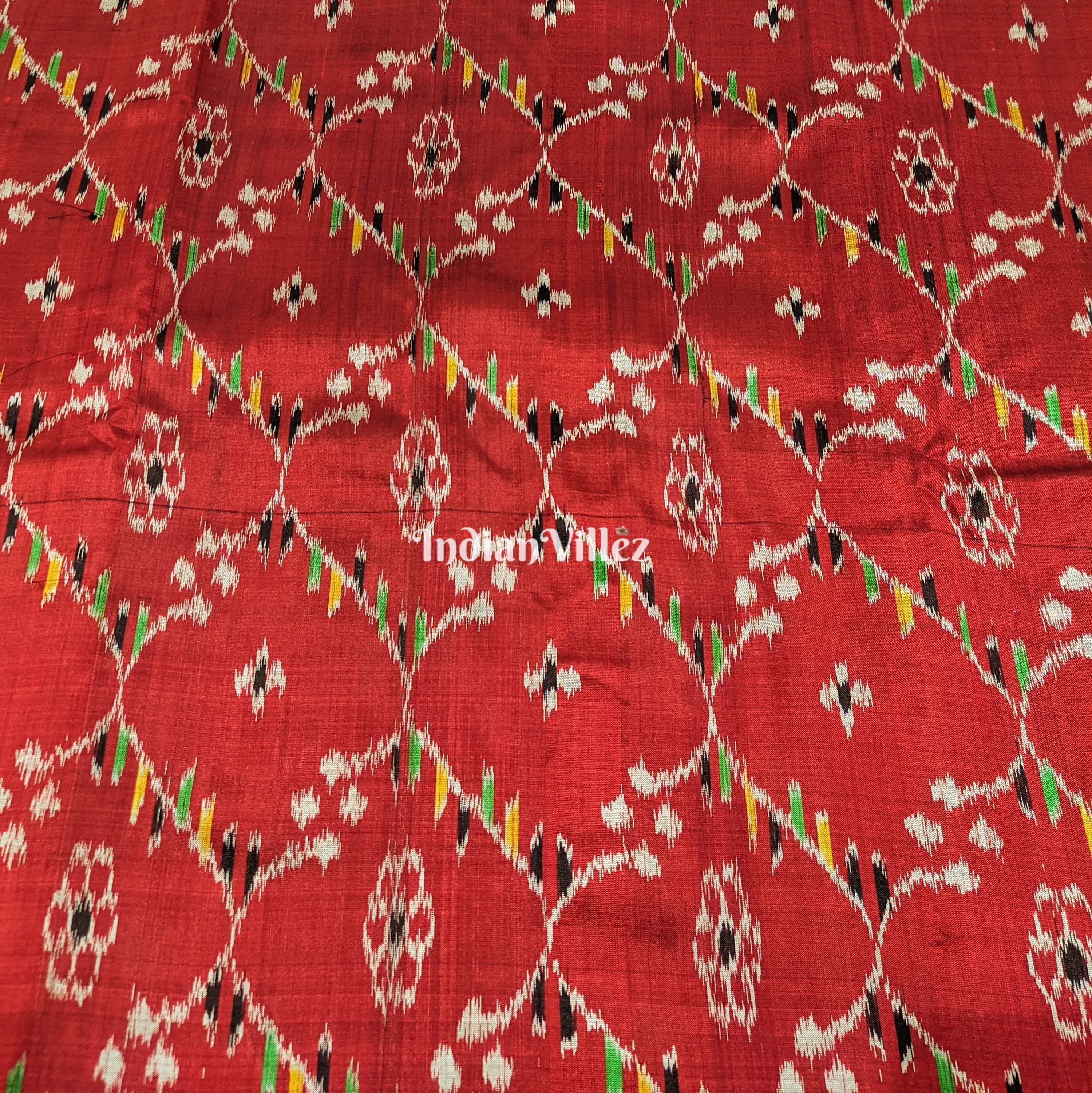 Red with Flower Dali Theme Handloom Silk Ikat Fabric