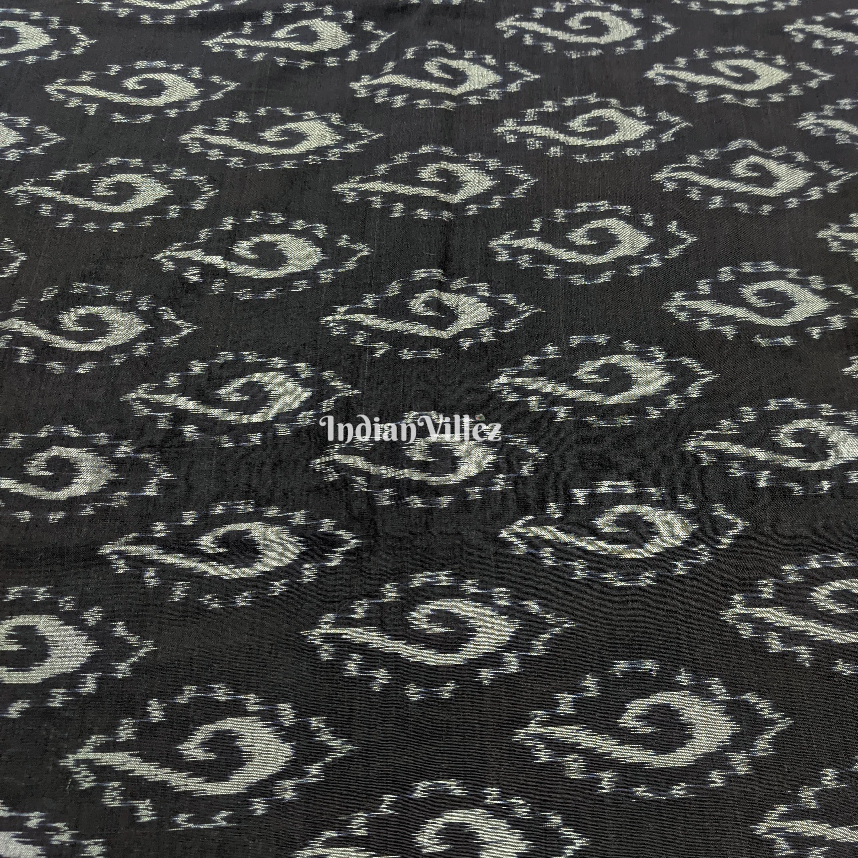 Black Colour Sankha Theme Odisha Ikat Cotton Fabric