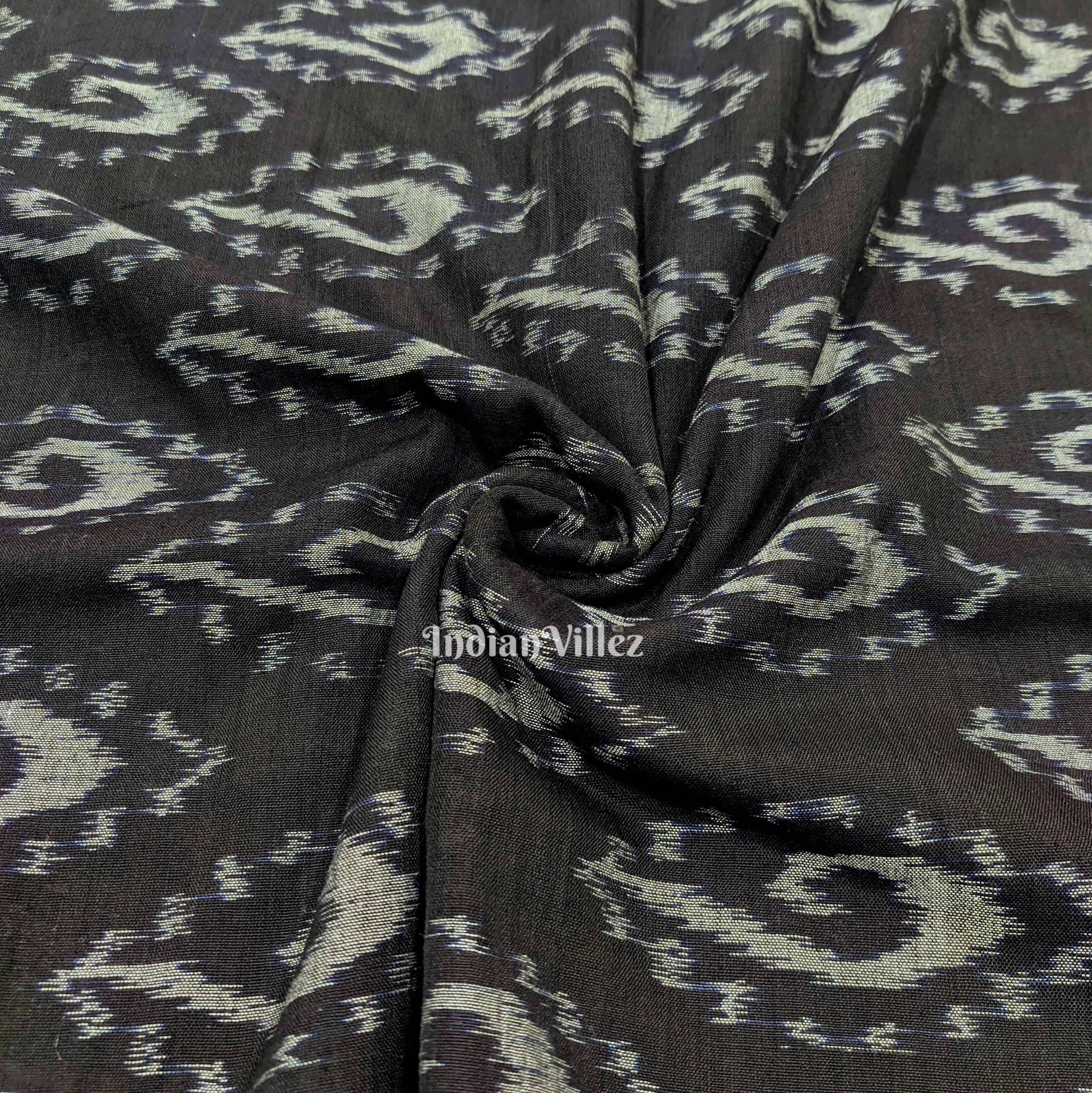 Black Colour Sankha Theme Odisha Ikat Cotton Fabric