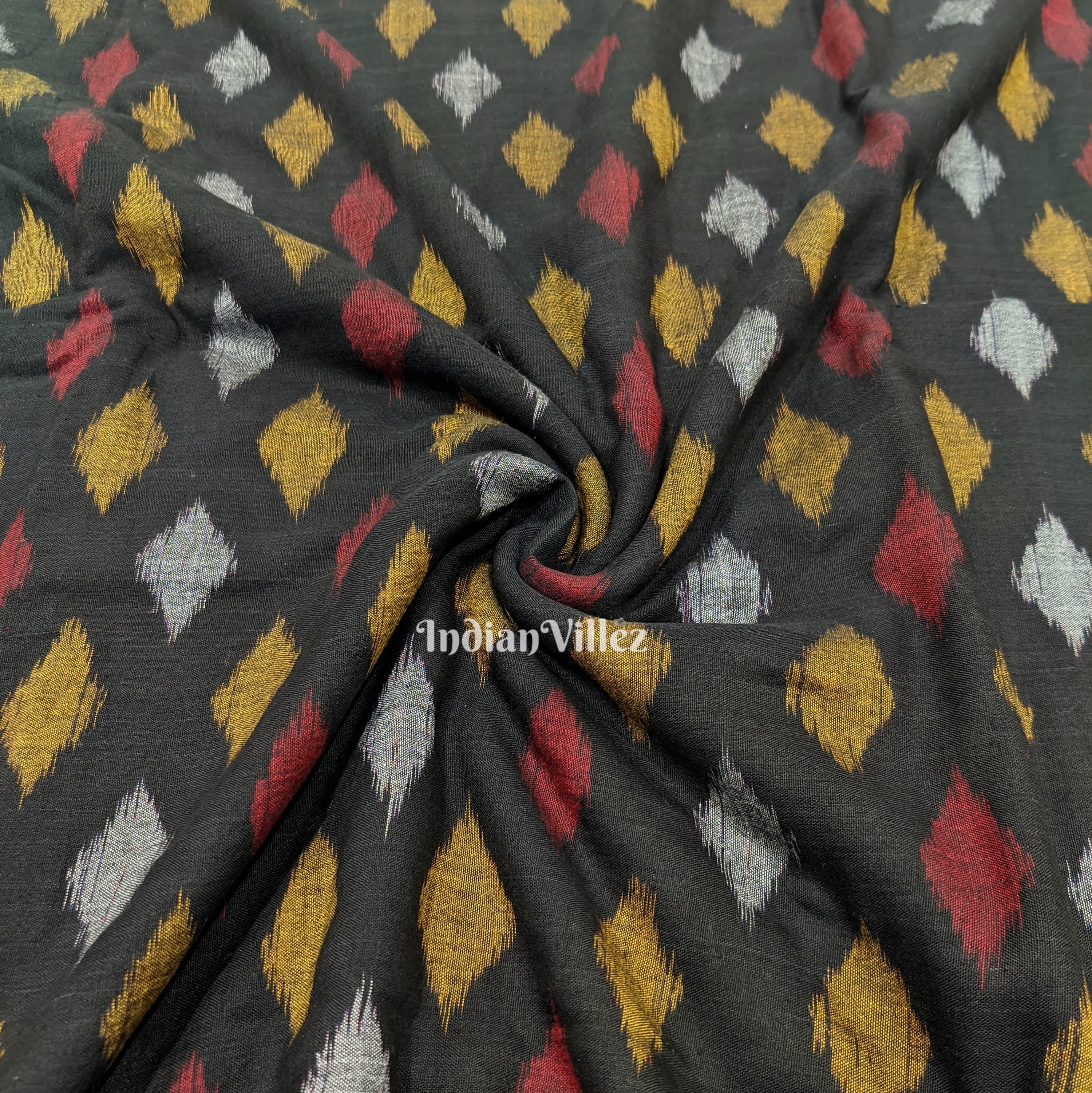 Black Odisha Ikat Sambalpuri Cotton Fabric