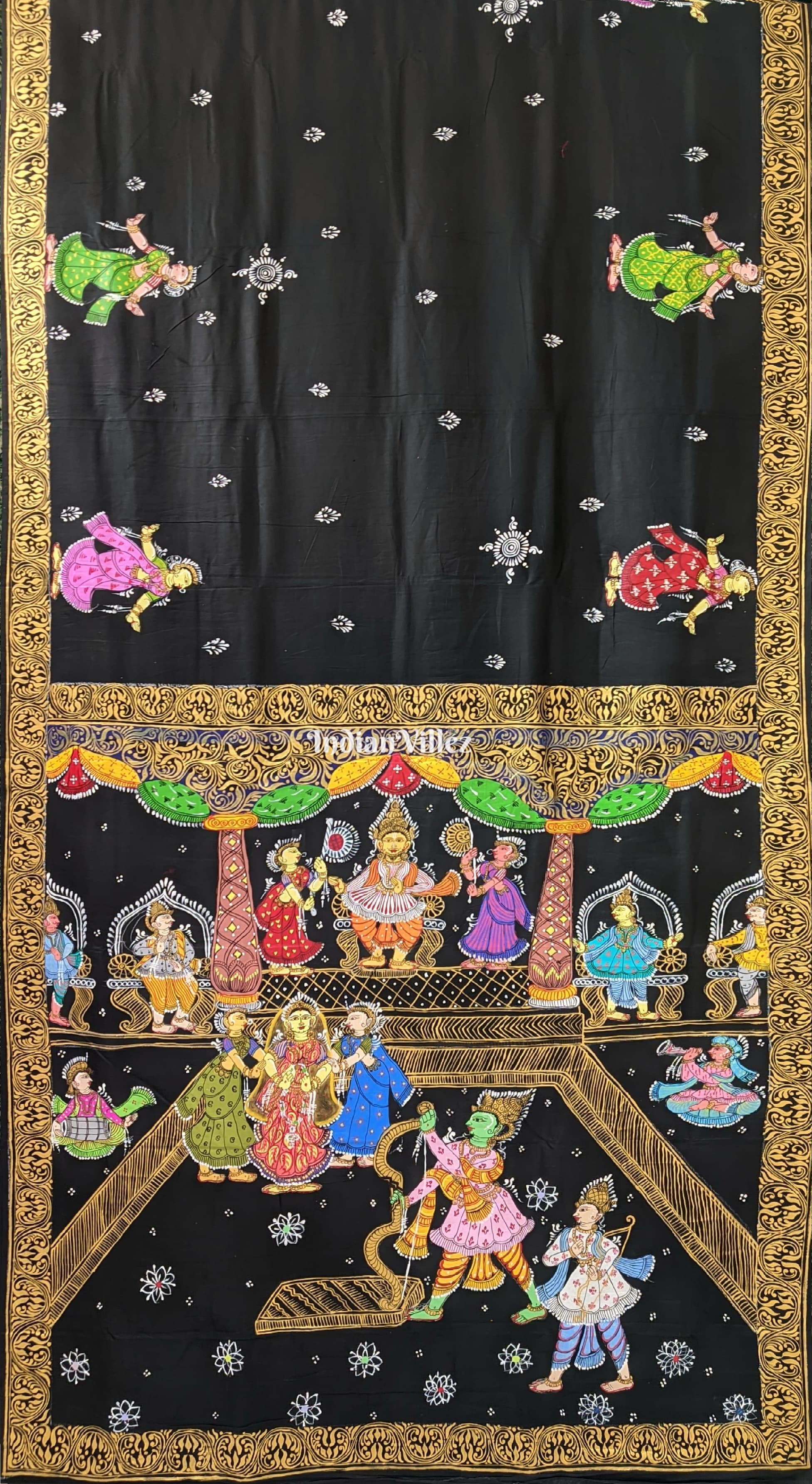 Black Ramayana Theme Pattachitra Saree