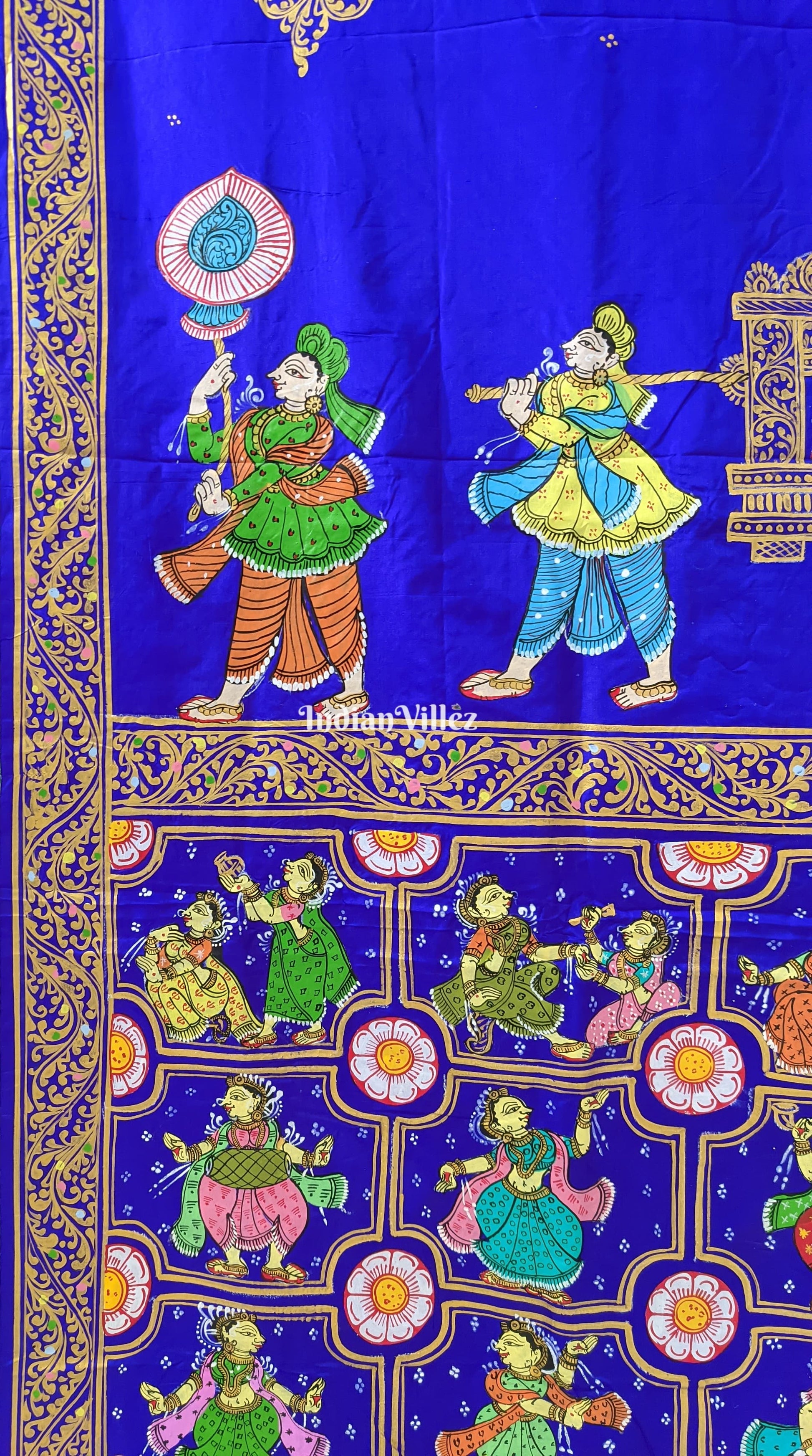 Blue Doli Barat Theme Pattachitra Art on Pure Mulberry Silk Saree