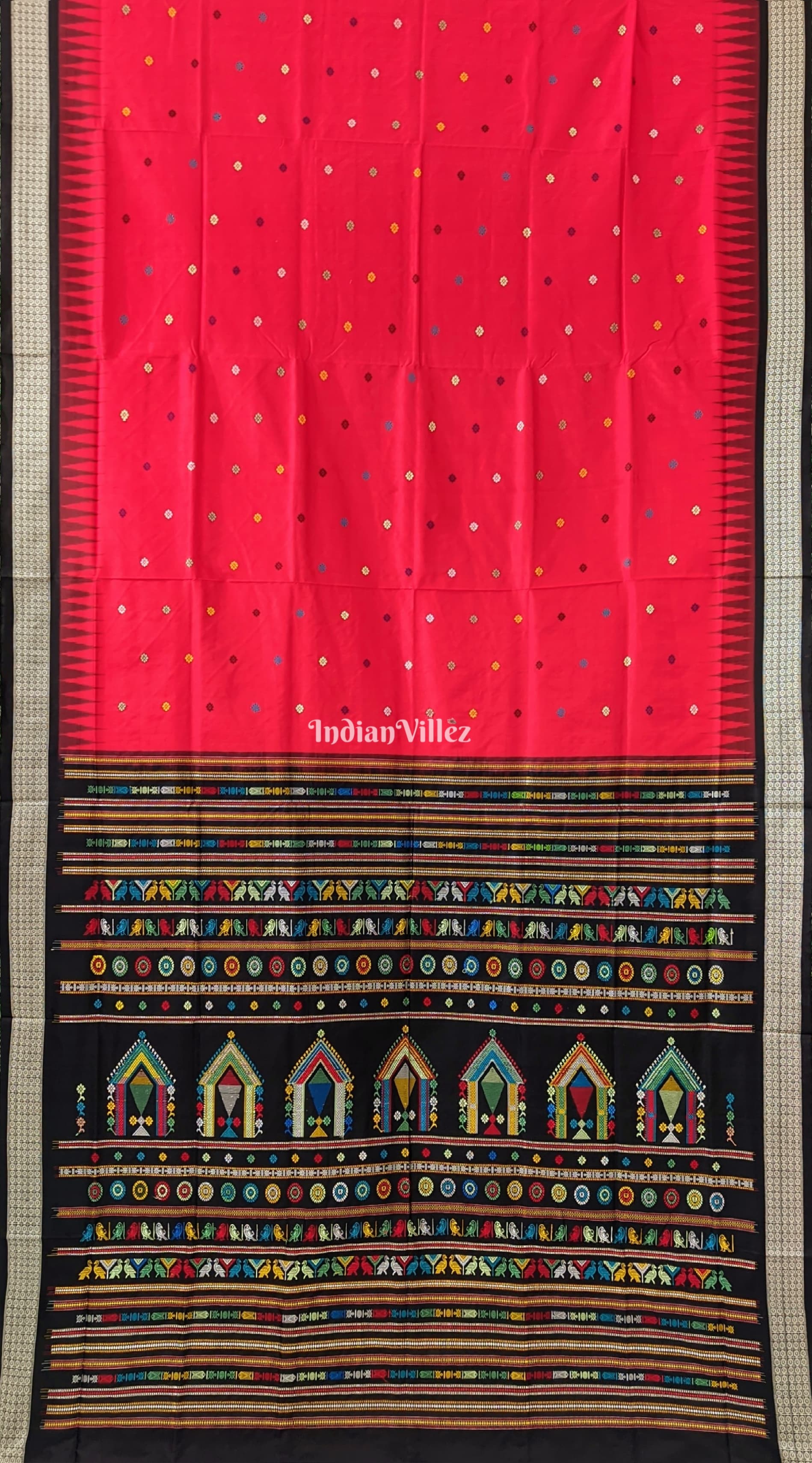 Red Black Dolabedi Sambalpuri Bomkai Silk Saree