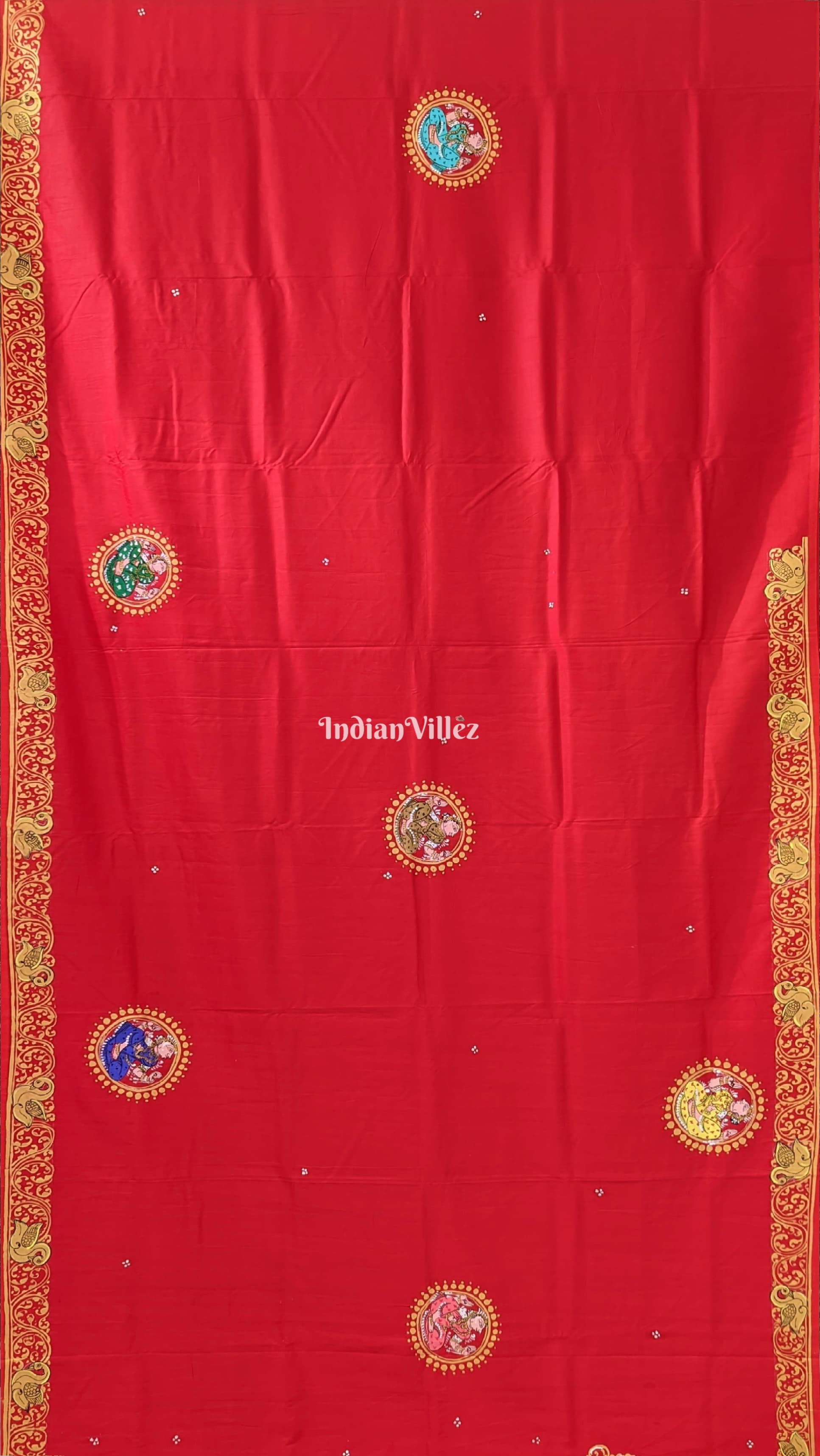 Red Ramayana Theme Pattachitra Silk Saree