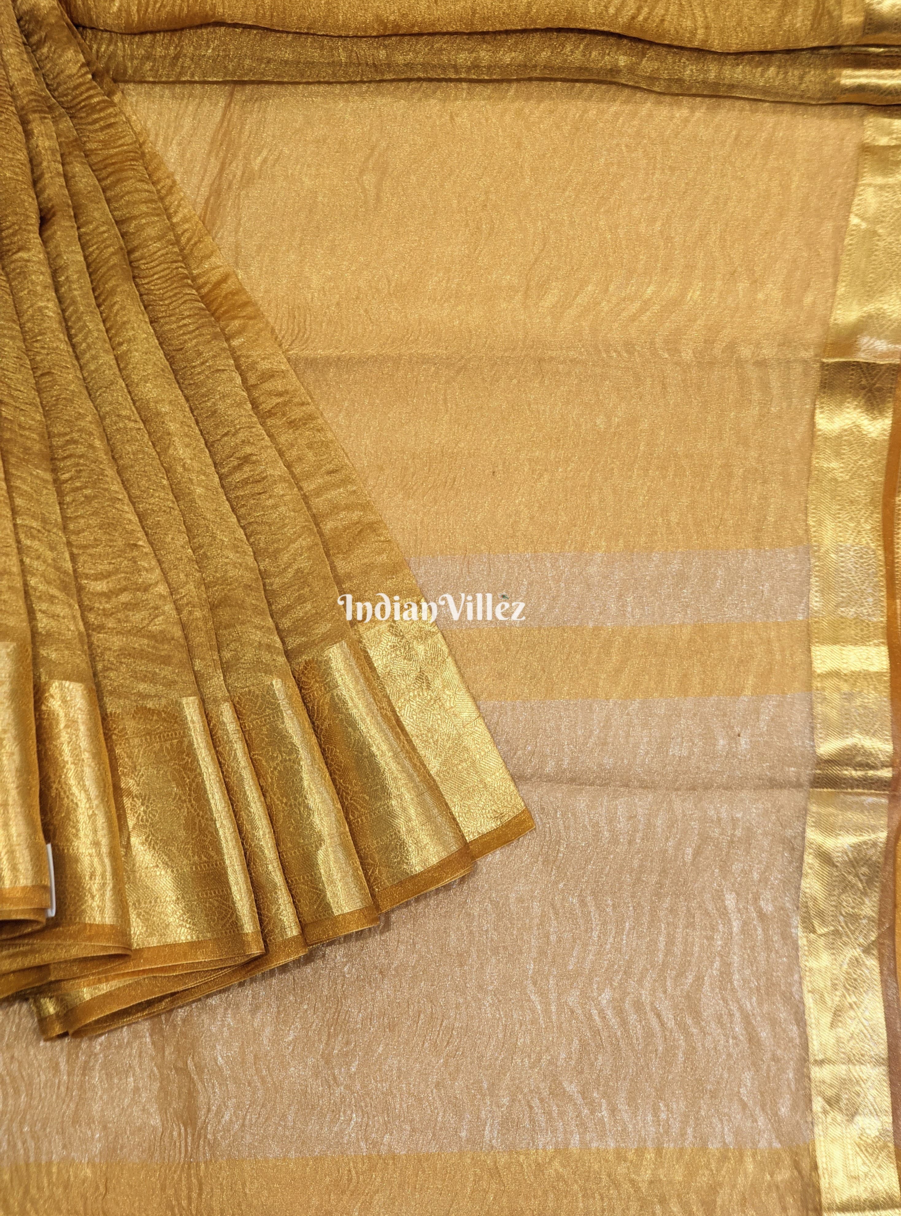 Golden Zari Woven Banarasi Tissue Saree