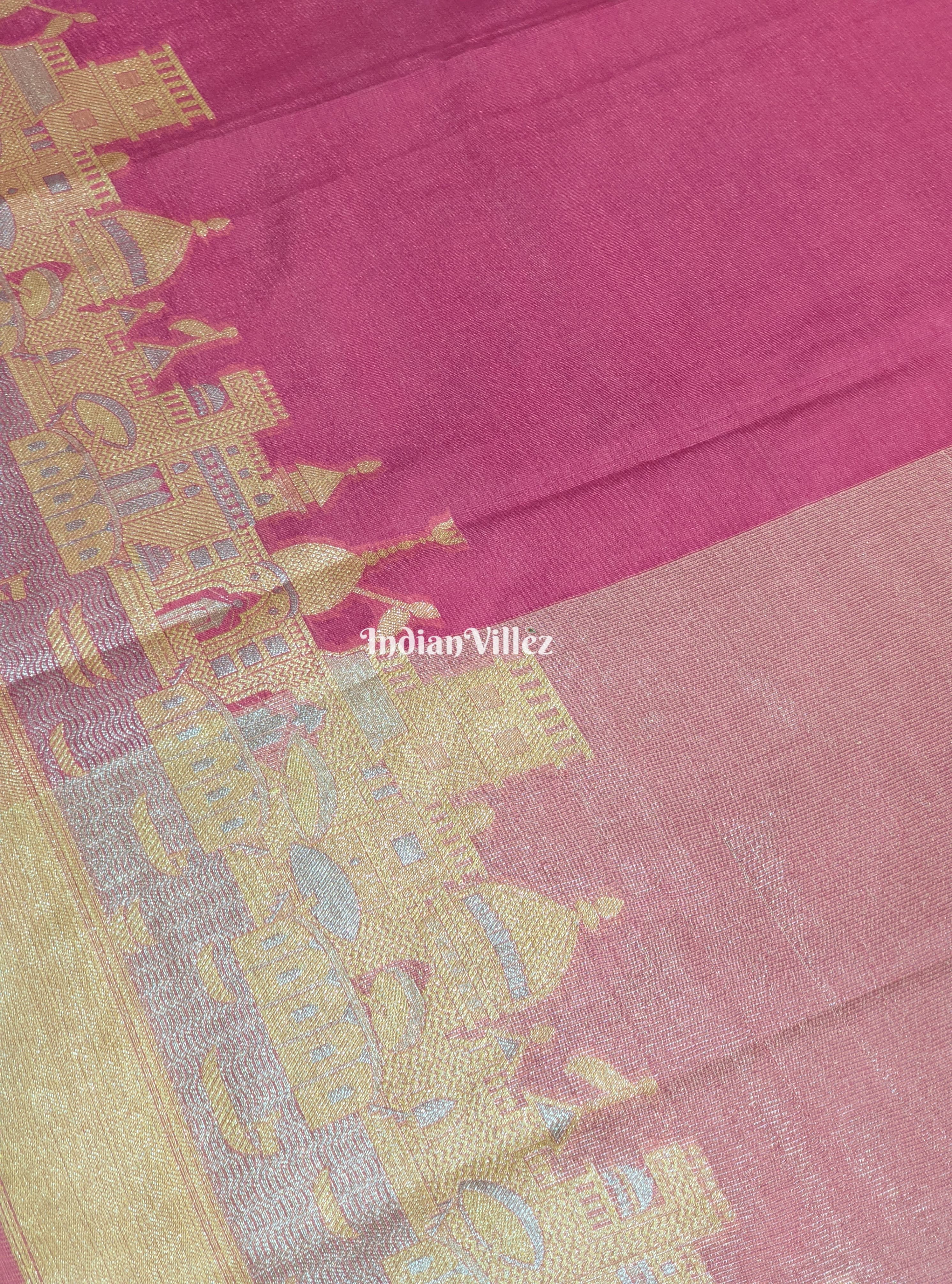 Dark Pink Zari Woven Banarasi Tissue Saree