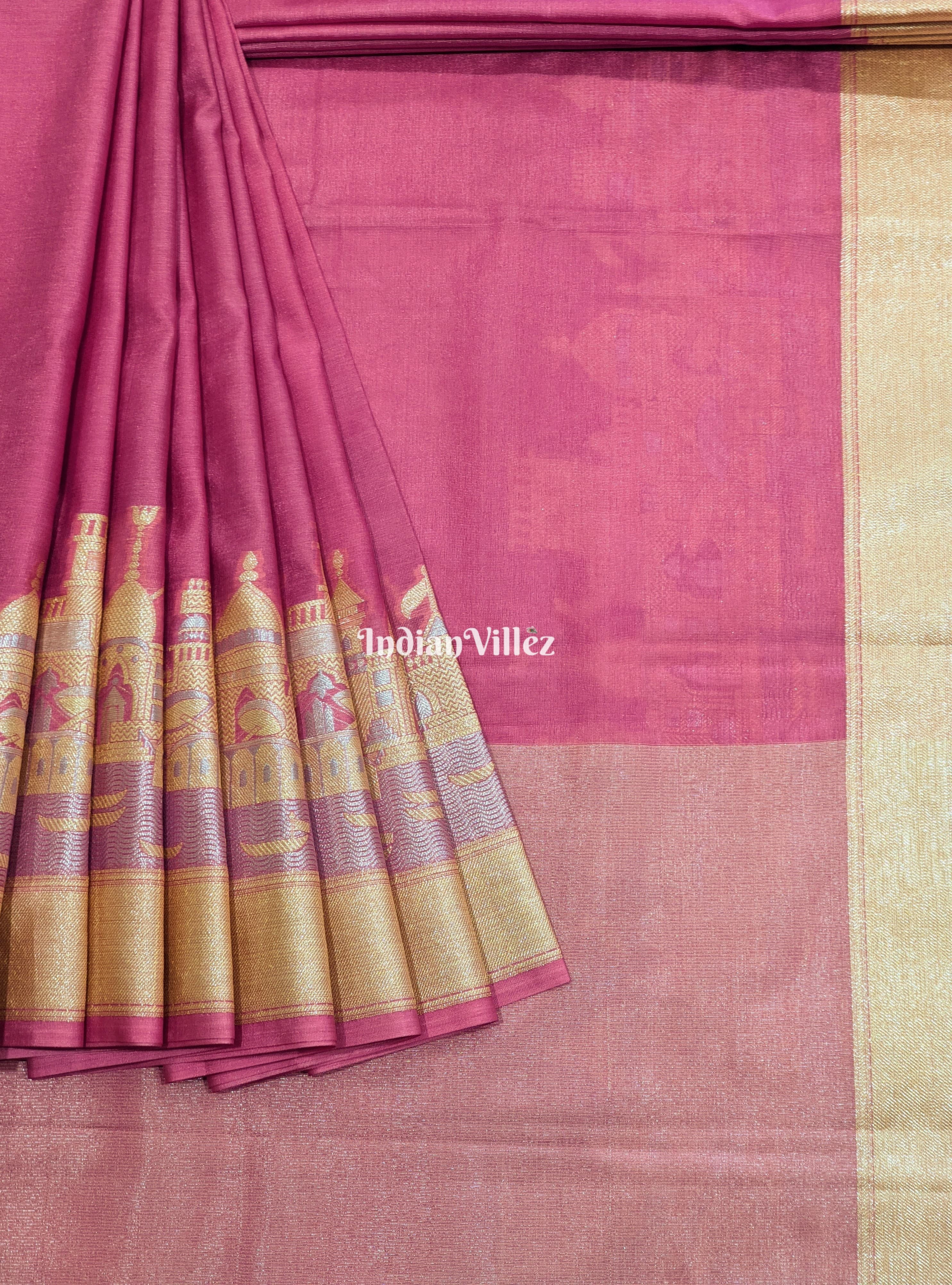Dark Pink Zari Woven Banarasi Tissue Saree