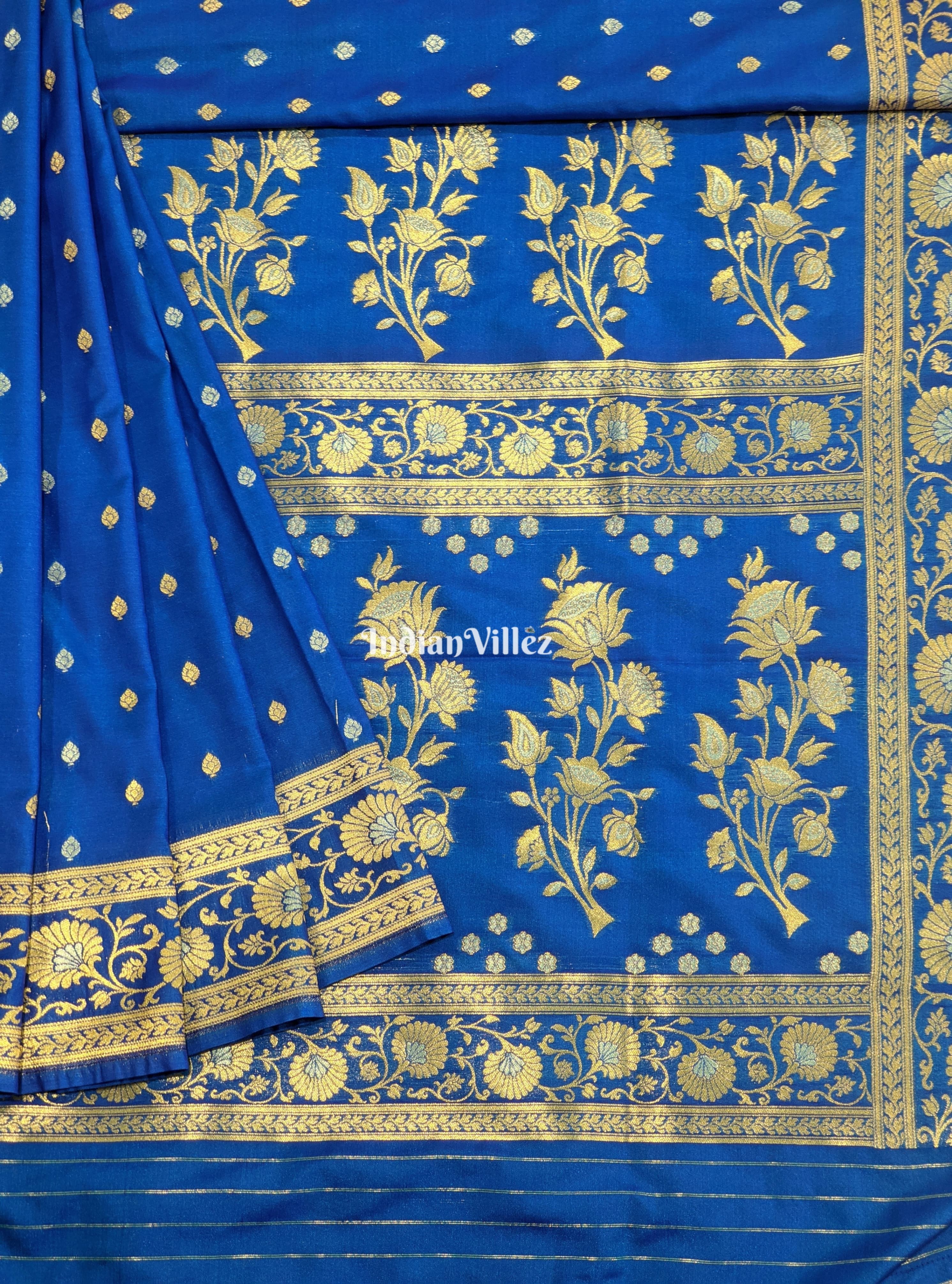 Blue Banarasi Katan Saree with Buta Design Work