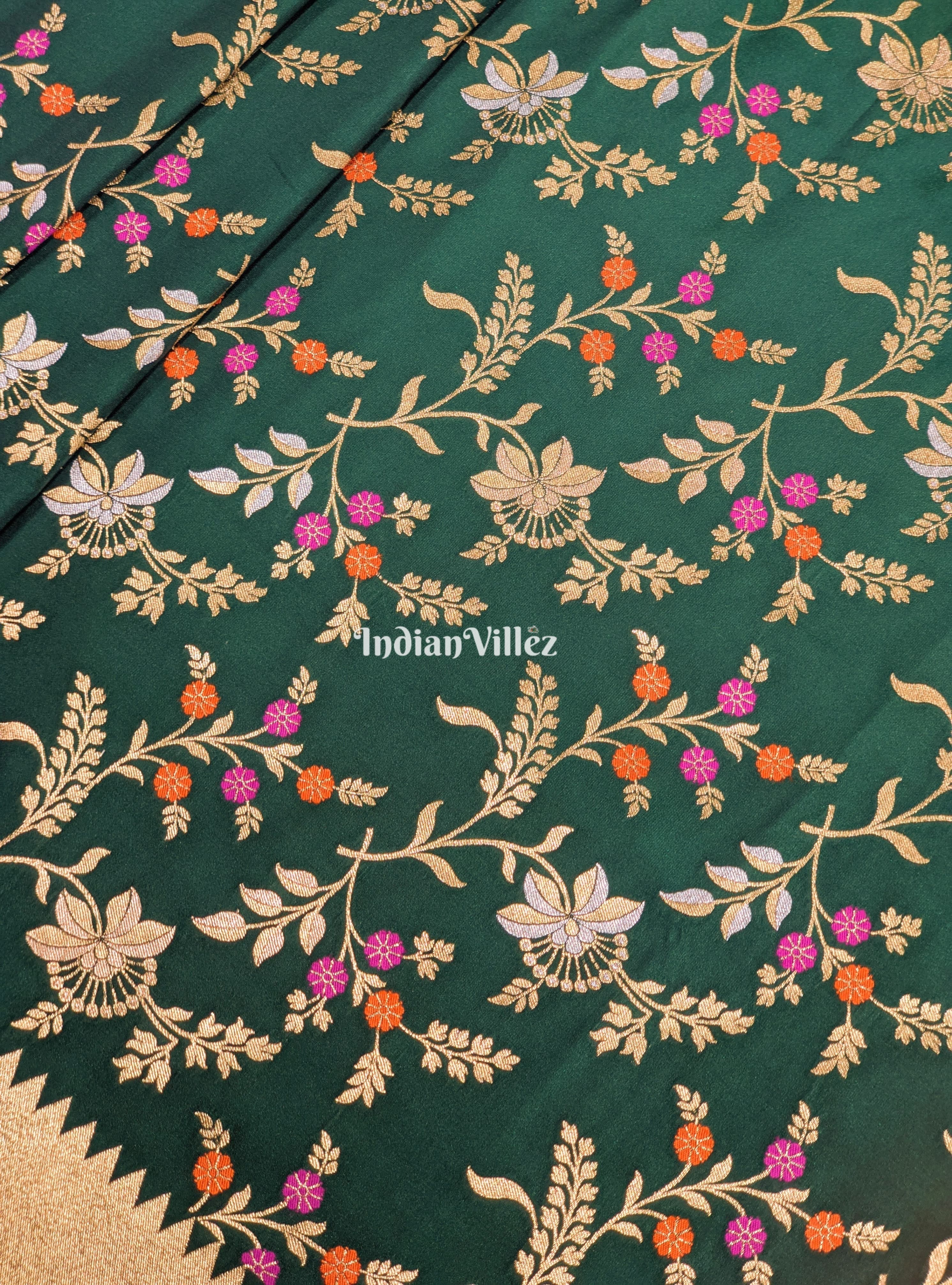 Green Color With Floral Design Banarasi Katan Saree