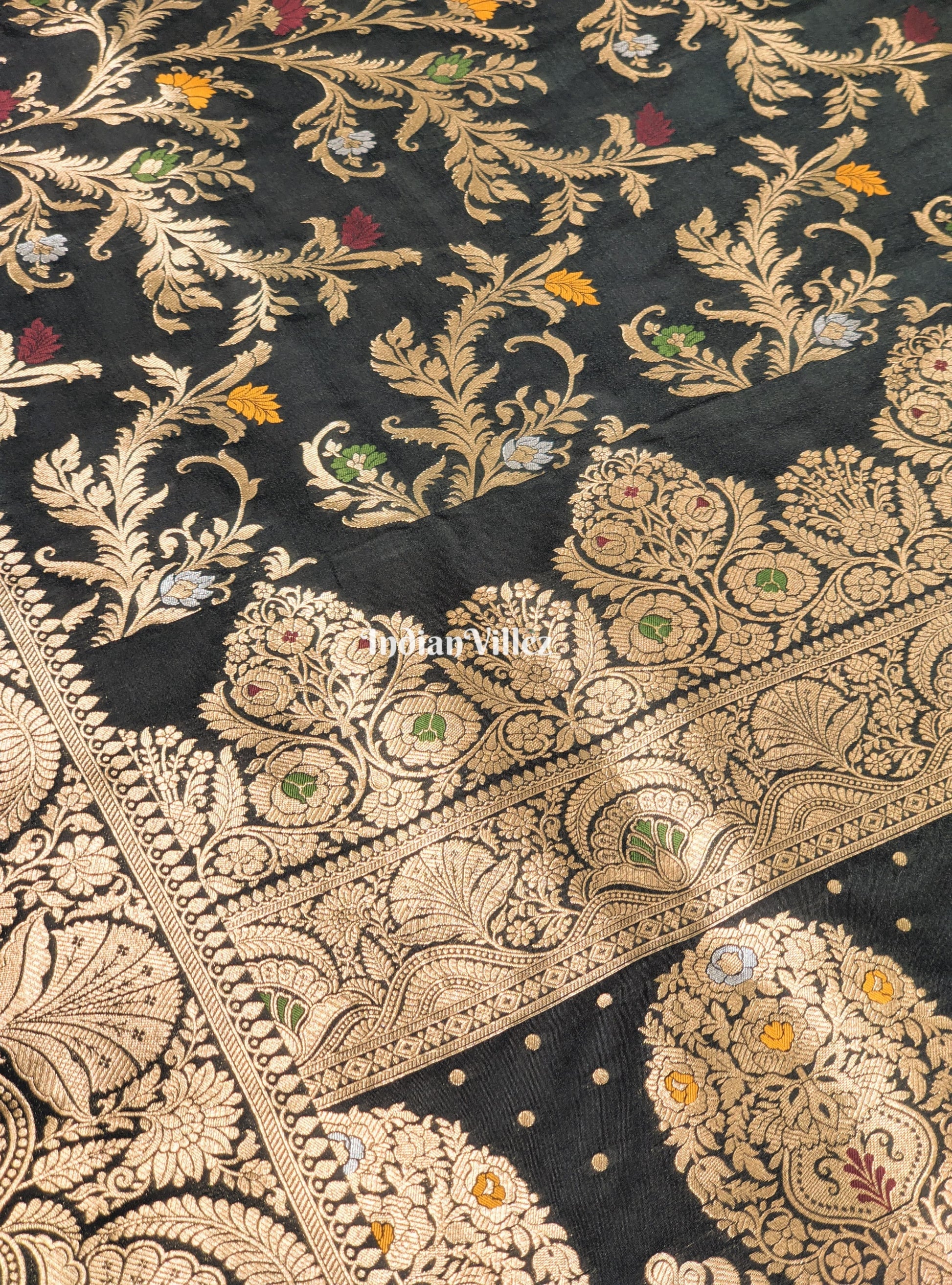 Celadon Green With Floral Design Banarasi Katan Saree