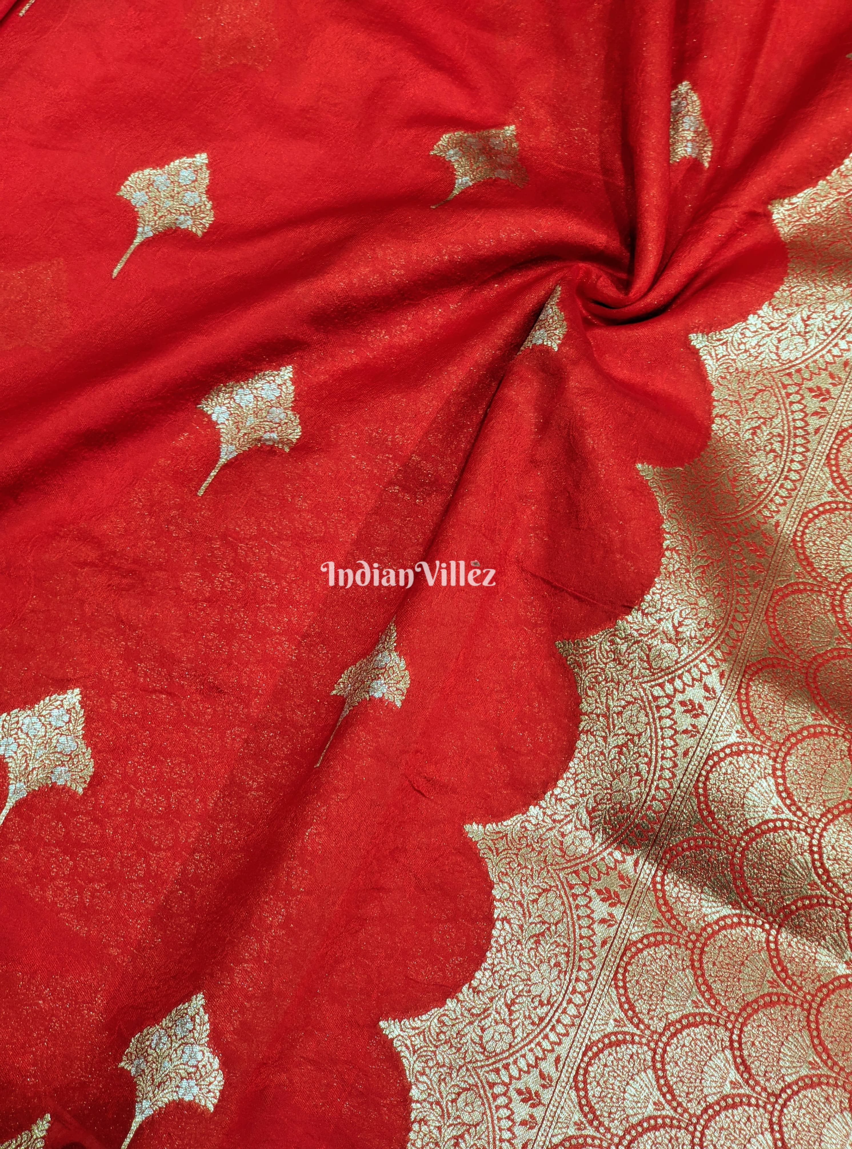 Red Color With Floral Design Banarasi Katan Saree
