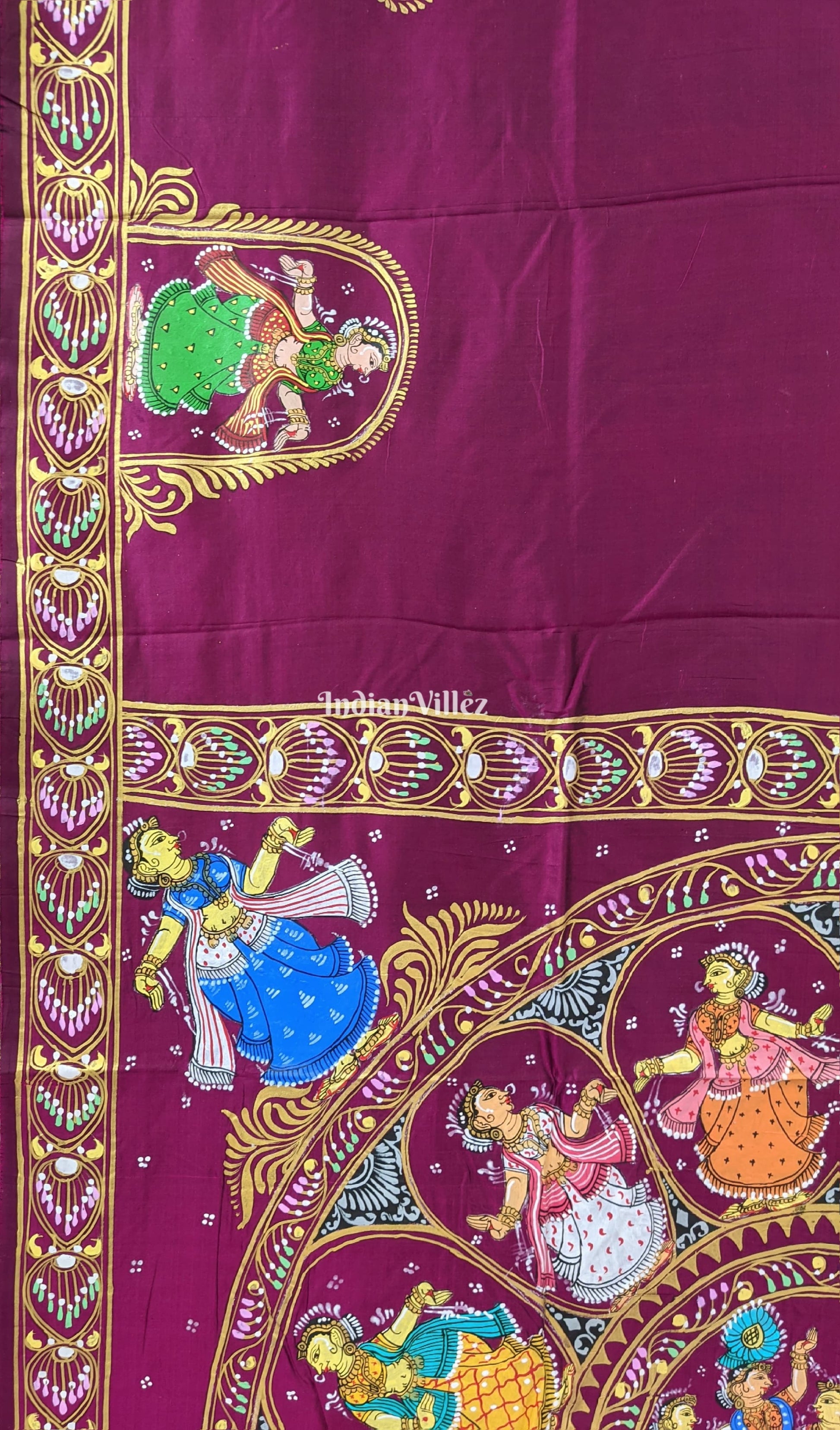 Purple Nartaki Chandua Theme Pattachitra Silk Saree