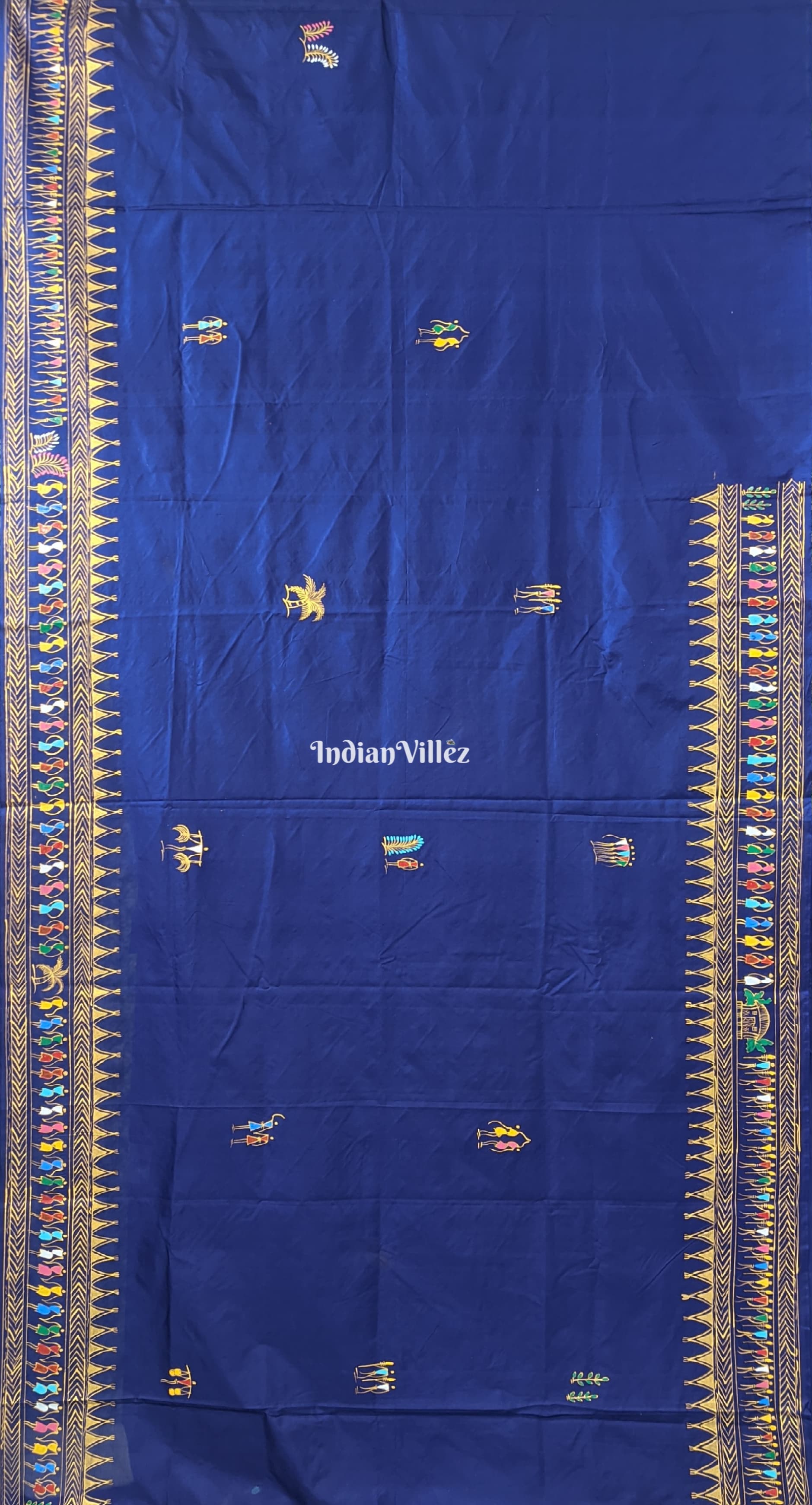 Blue Tribal Themed Pattachitra Silk Saree