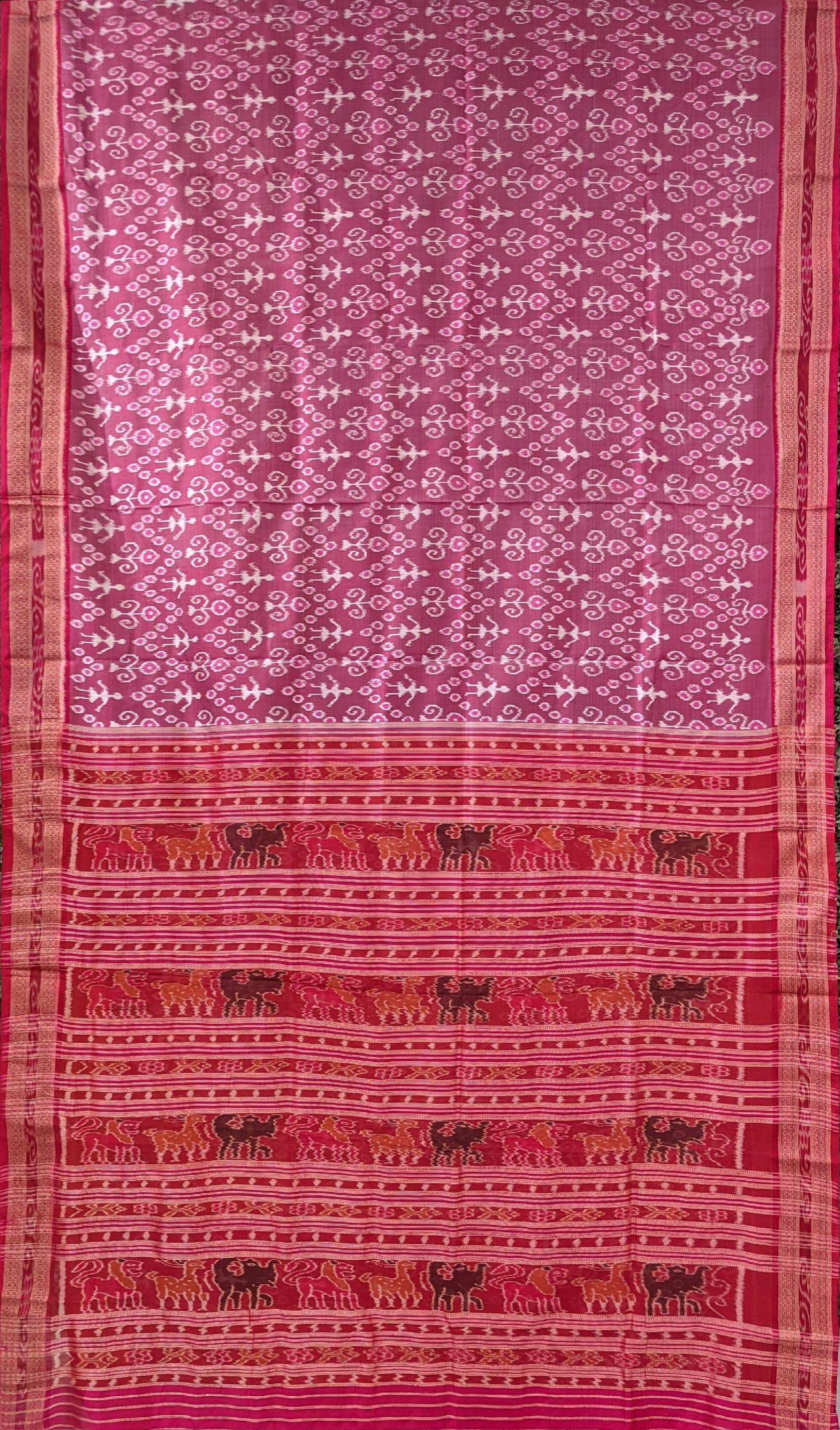 Onion Pink Tribal Themed Odisha Handloom Khandua Silk Saree