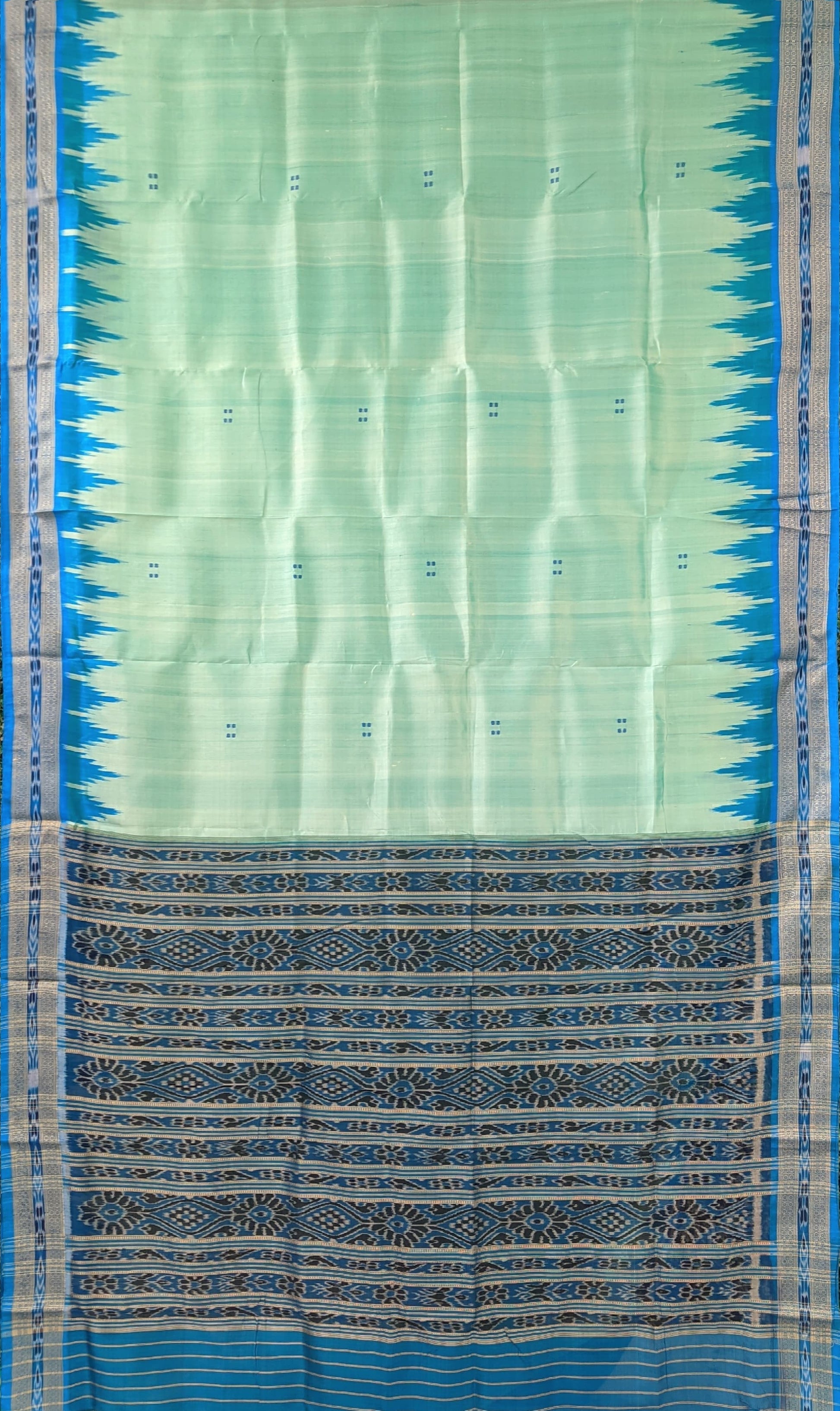 Mint Blue Butta design Odisha Ikat Khandua Silk SareeMint Green Butta Design Odisha Ikat Khandua Silk Saree