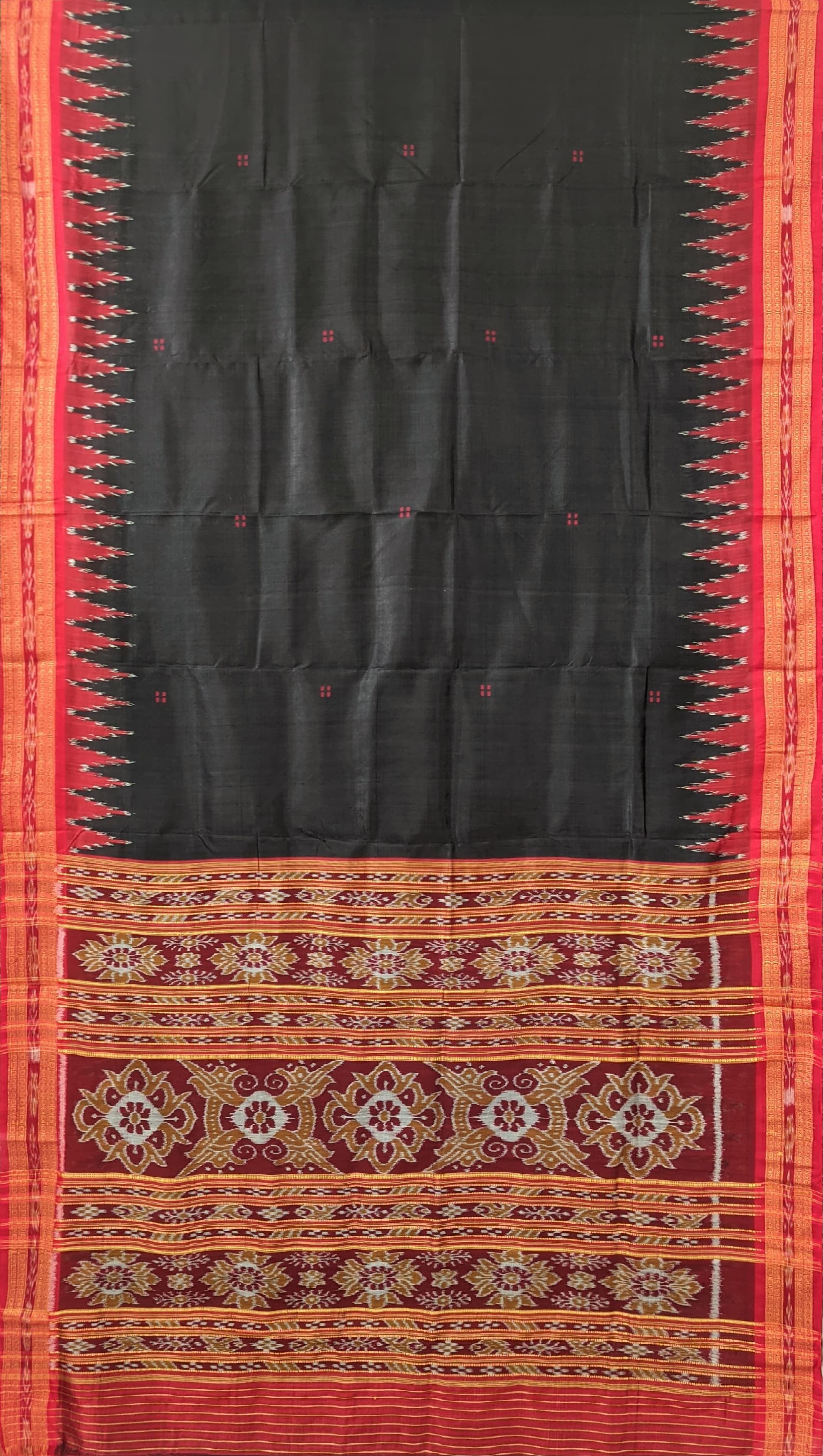 Black Red Butta design Odisha Ikat Khandua Silk Saree