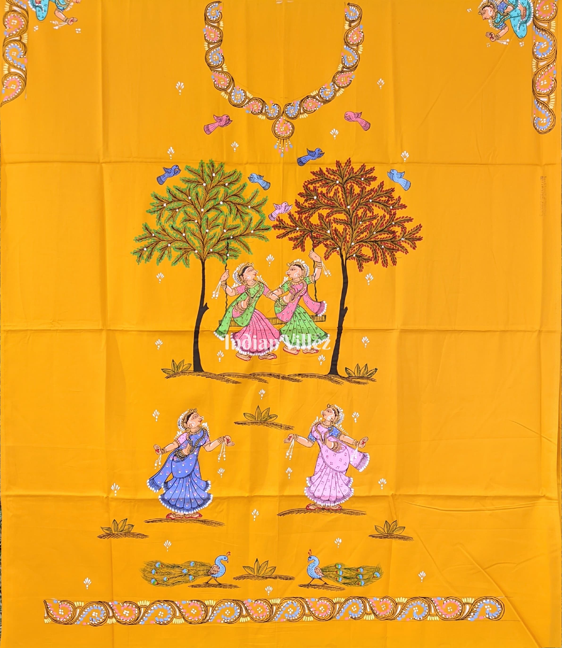 Yellow Nartaki Pattachitra Kurti Cotton Dress Material