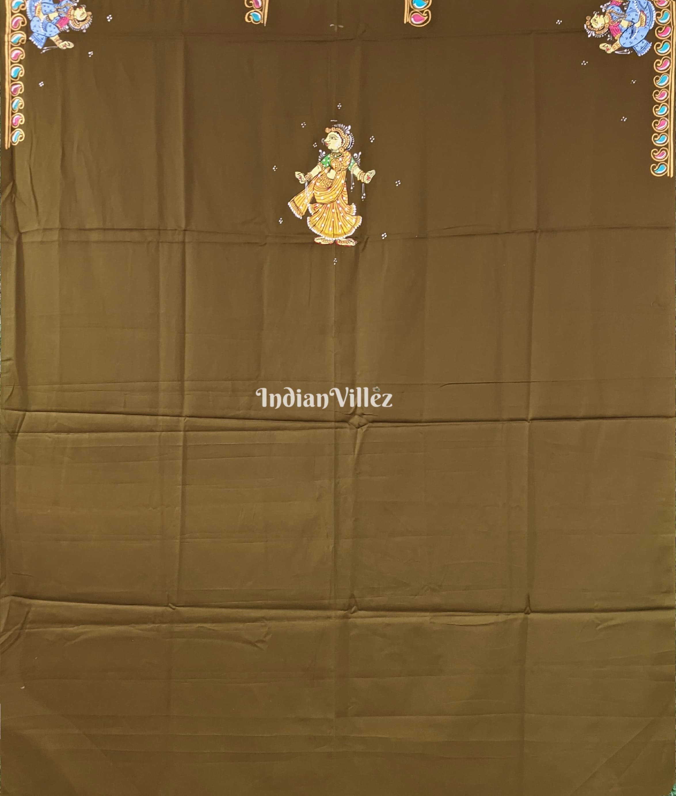 Mehendi Green Radha Krisha Pattachitra Kurti Cotton Dress Material