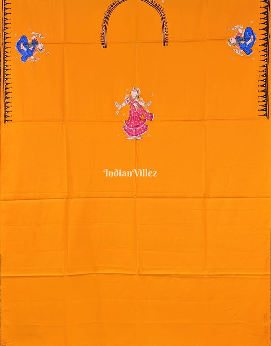 Orange Nartaki Pattachitra Kurti Cotton Dress Material