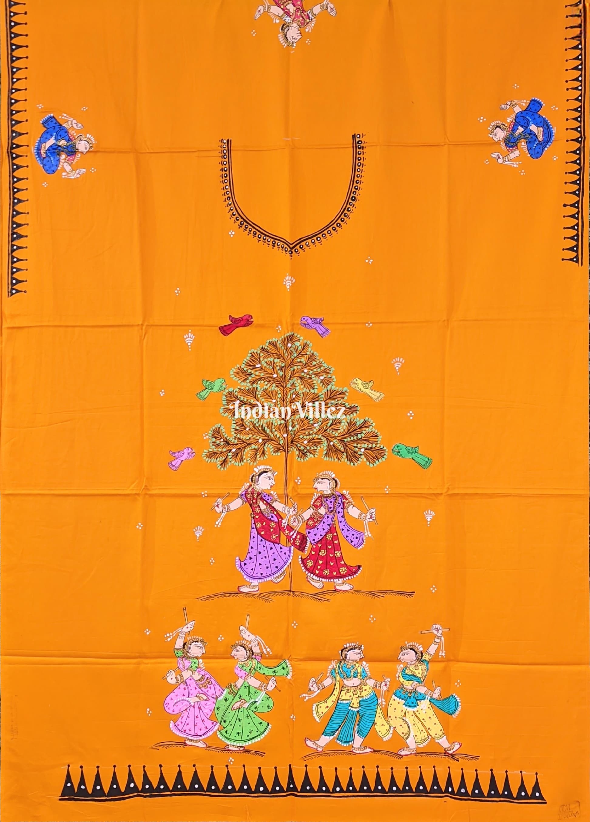 Orange Nartaki Pattachitra Kurti Cotton Dress Material