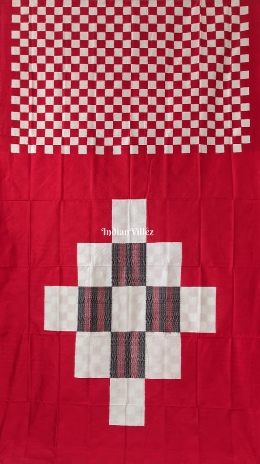 White Red Pasapali Sambalpuri Ikat Silk Saree