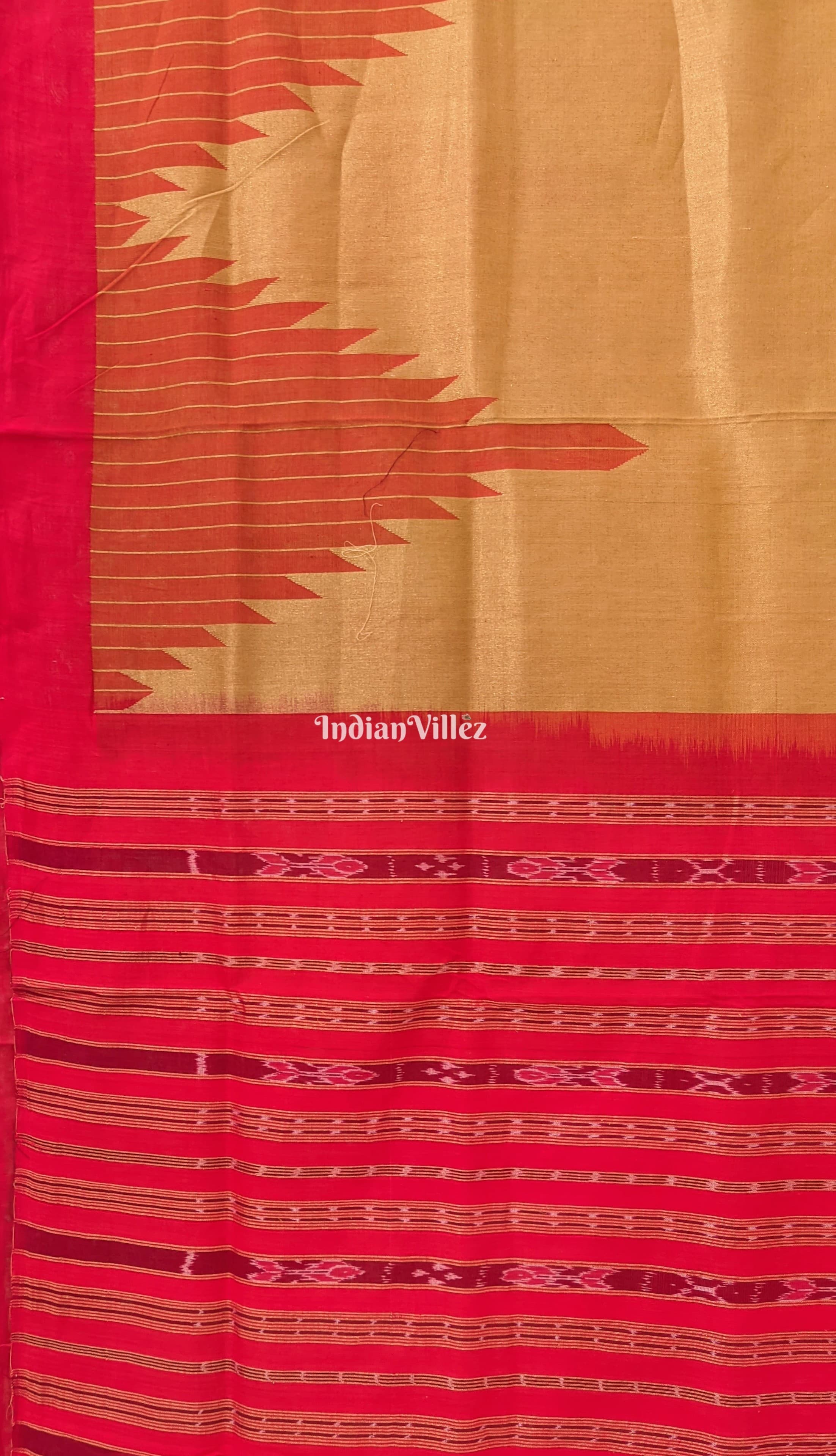 Golden Red Phoda Kumbha Sambalpuri Cotton Tissue Saree
