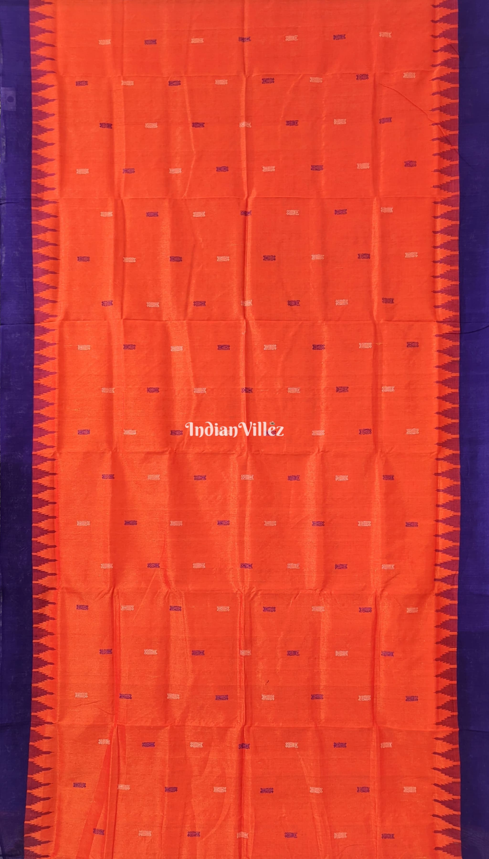 Orange Sambalpuri Cotton Tissue Saree With Fish Motif