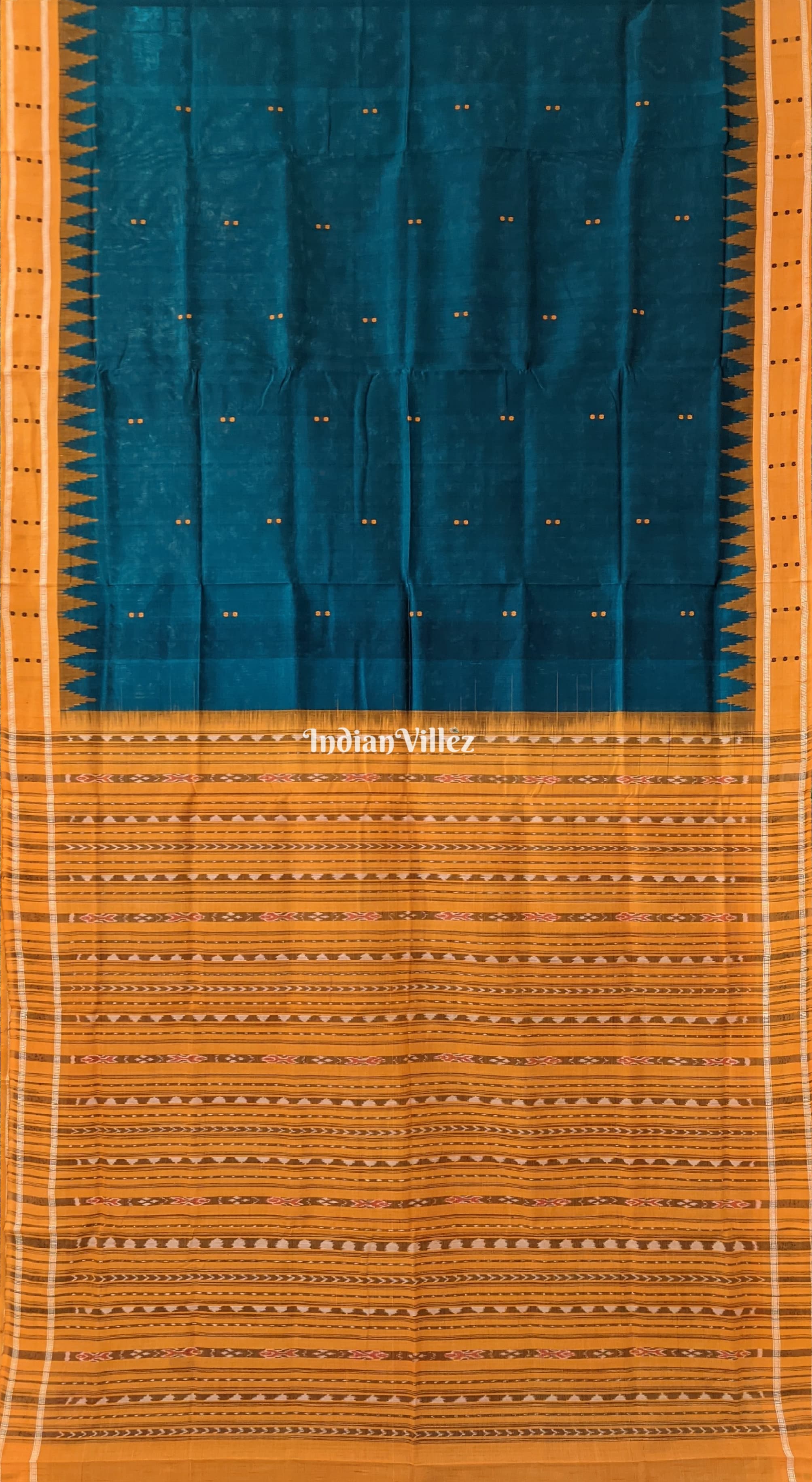 Deep Green Butta Design Sambalpuri Cotton Tissue Saree
