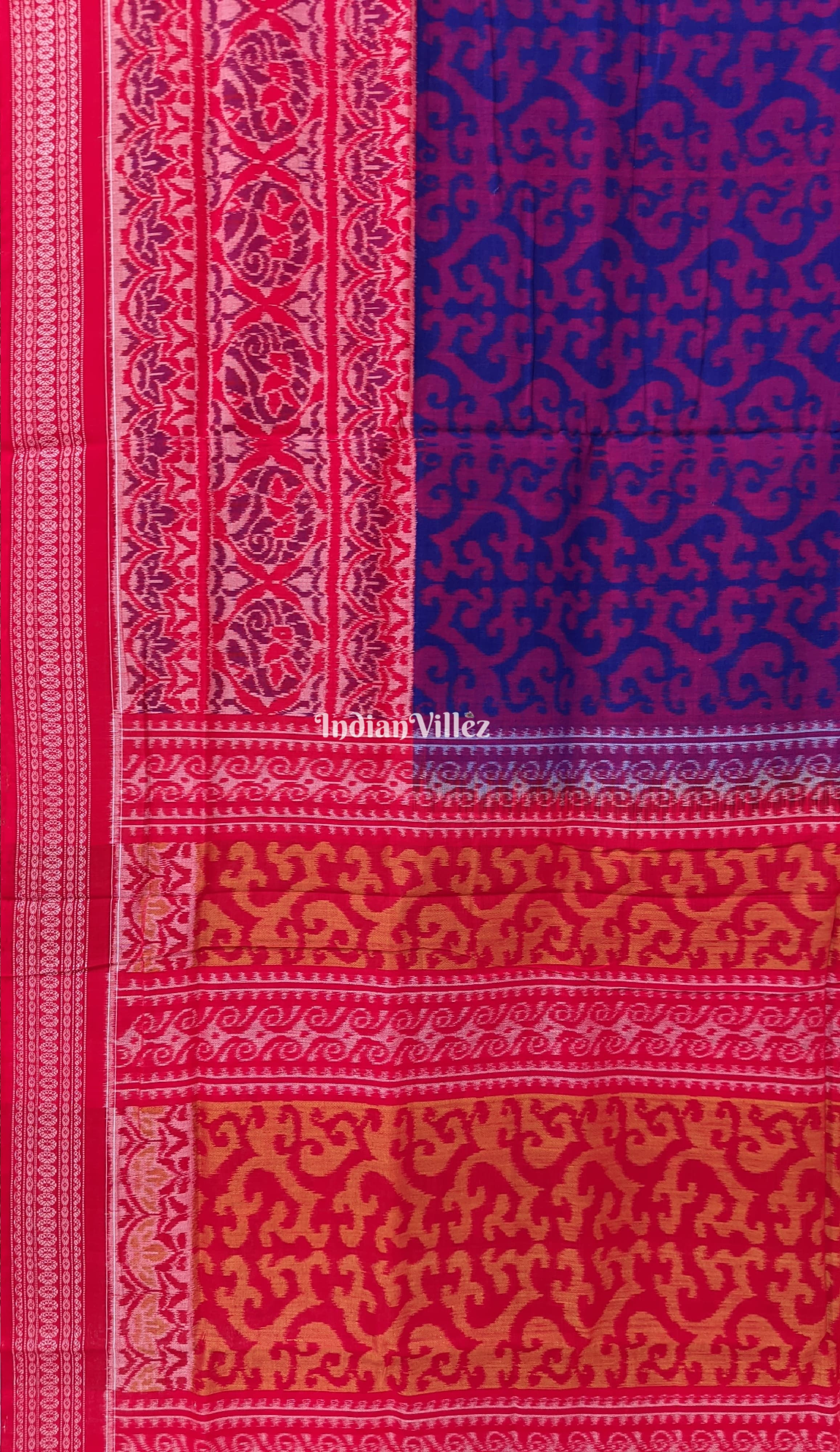 Blue & Maroon Odisha Ikat Sambalpuri Pure Cotton Saree