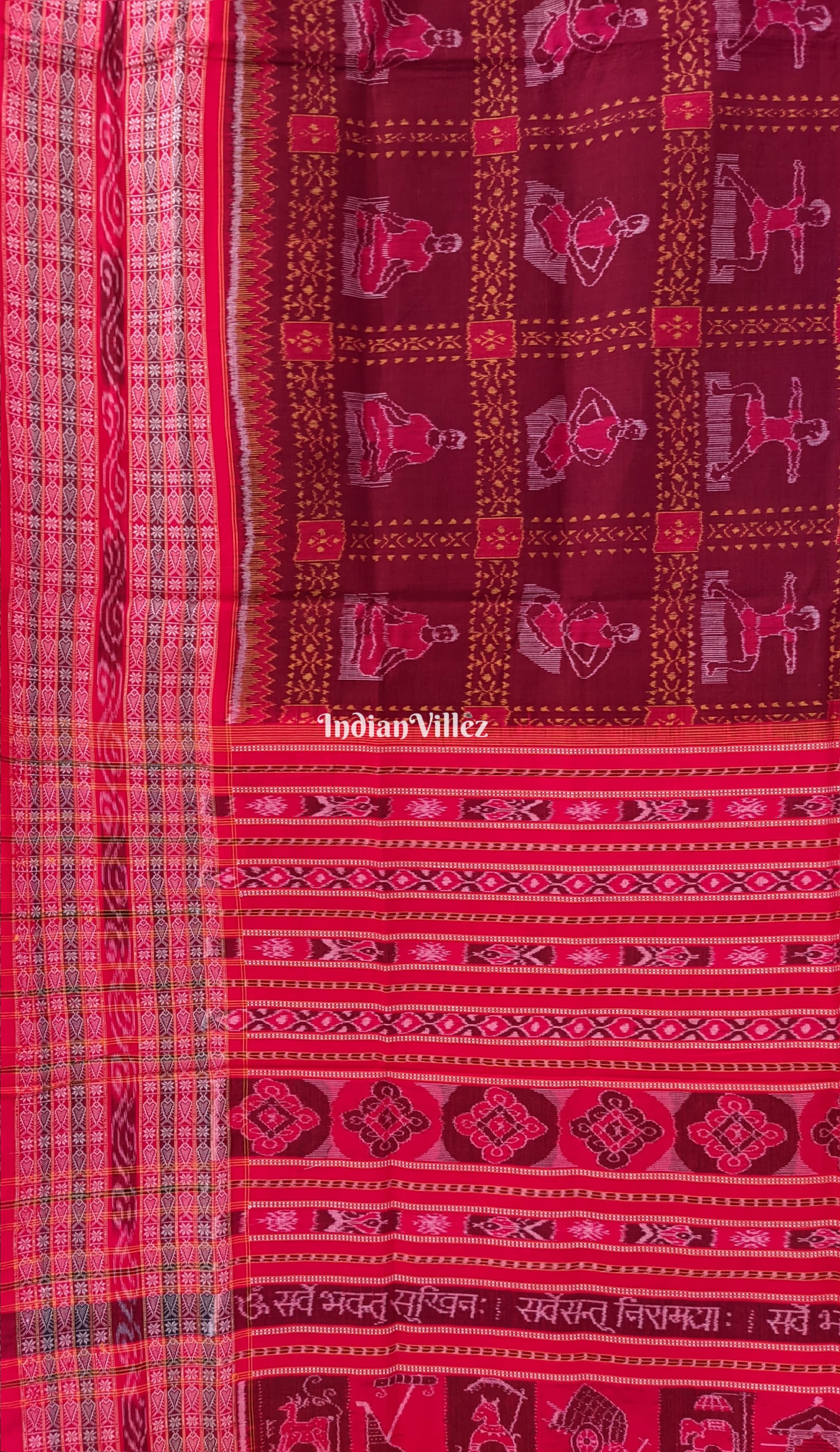 Red Yoga Mudrasana Sambalpuri Cotton Saree