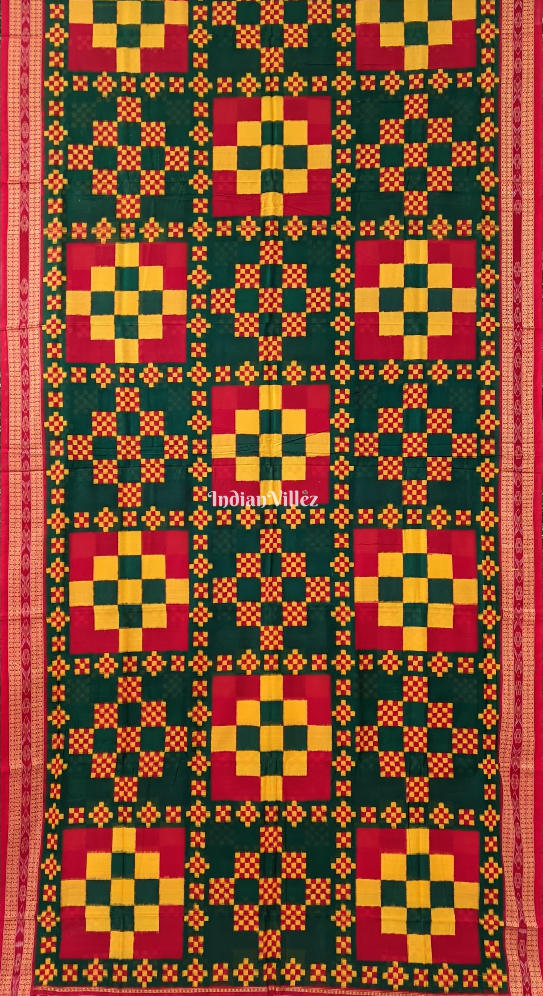 Red Yellow Sambalpuri Ikat Pasapalli Cotton Saree