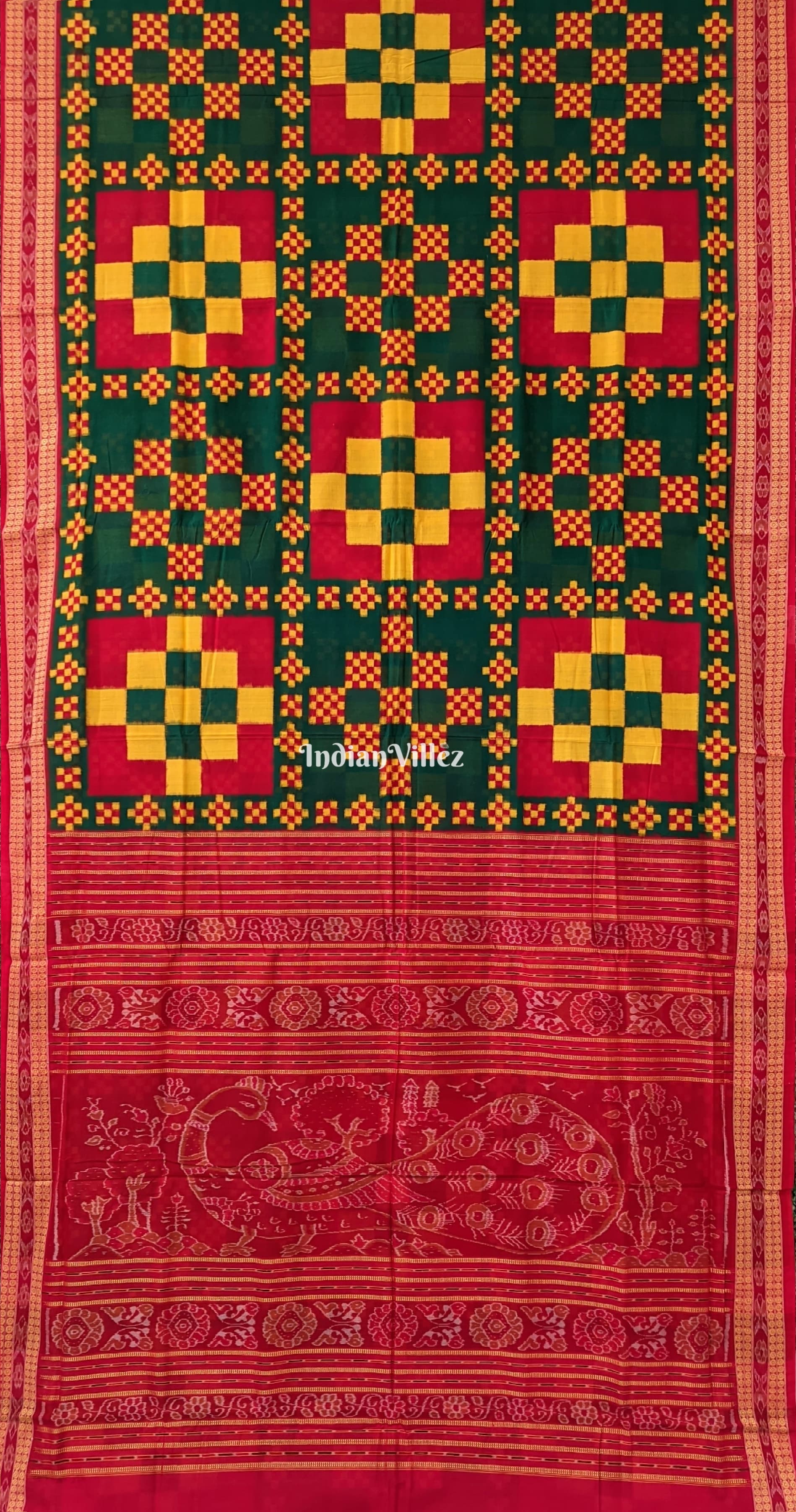 Red Yellow Sambalpuri Ikat Pasapalli Cotton Saree