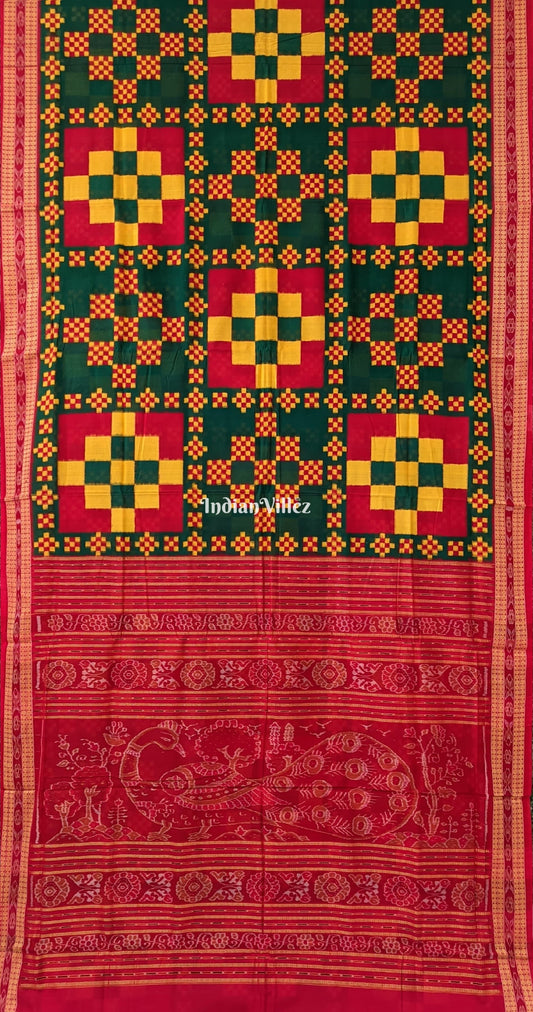 Red Yellow Sambalpuri Ikat Pasapalli Cotton Saree