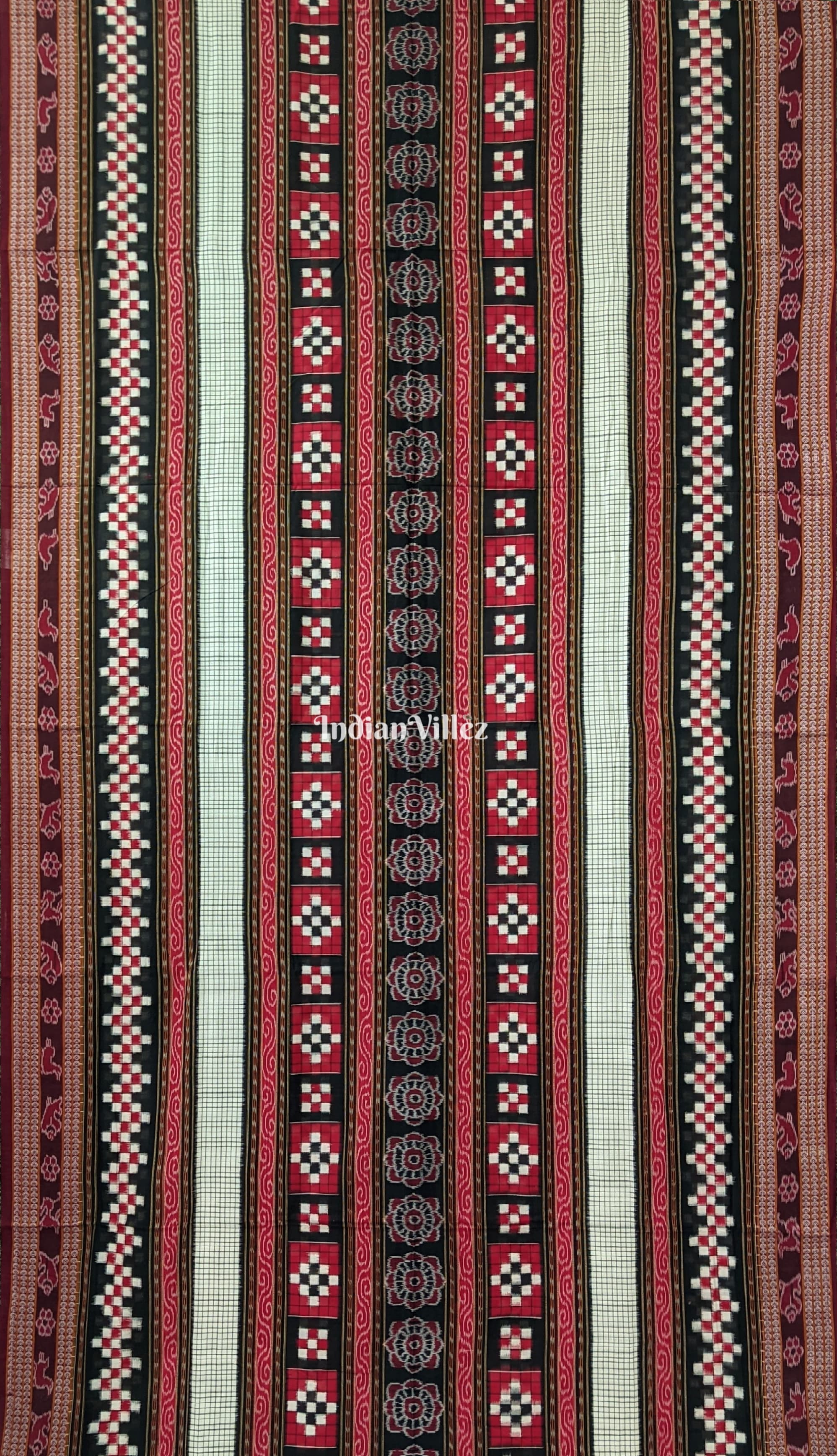 Red Black Pasapalli Theme Sambalpuri Cotton Saree