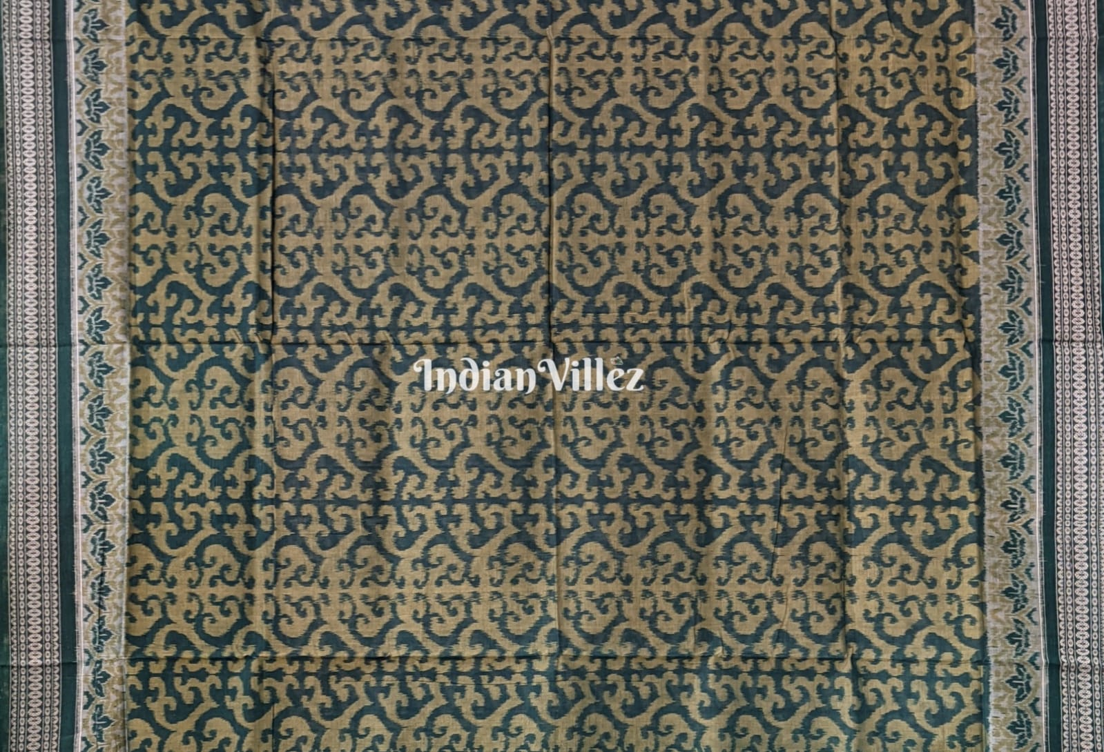 White Green Pure Sambalpuri Ikat Cotton Saree