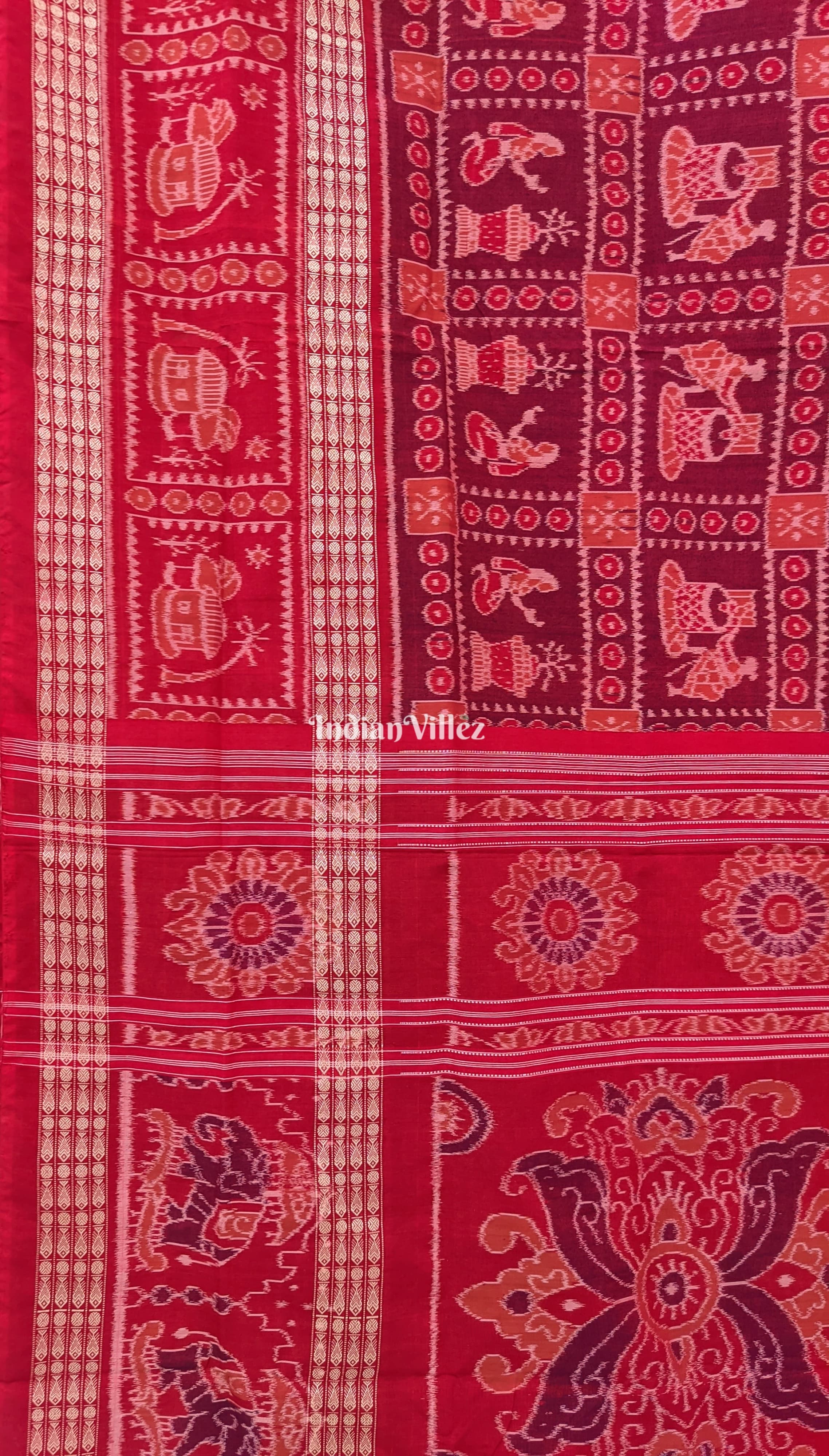 Red Trditional work Sambalpuri Cotton Saree
