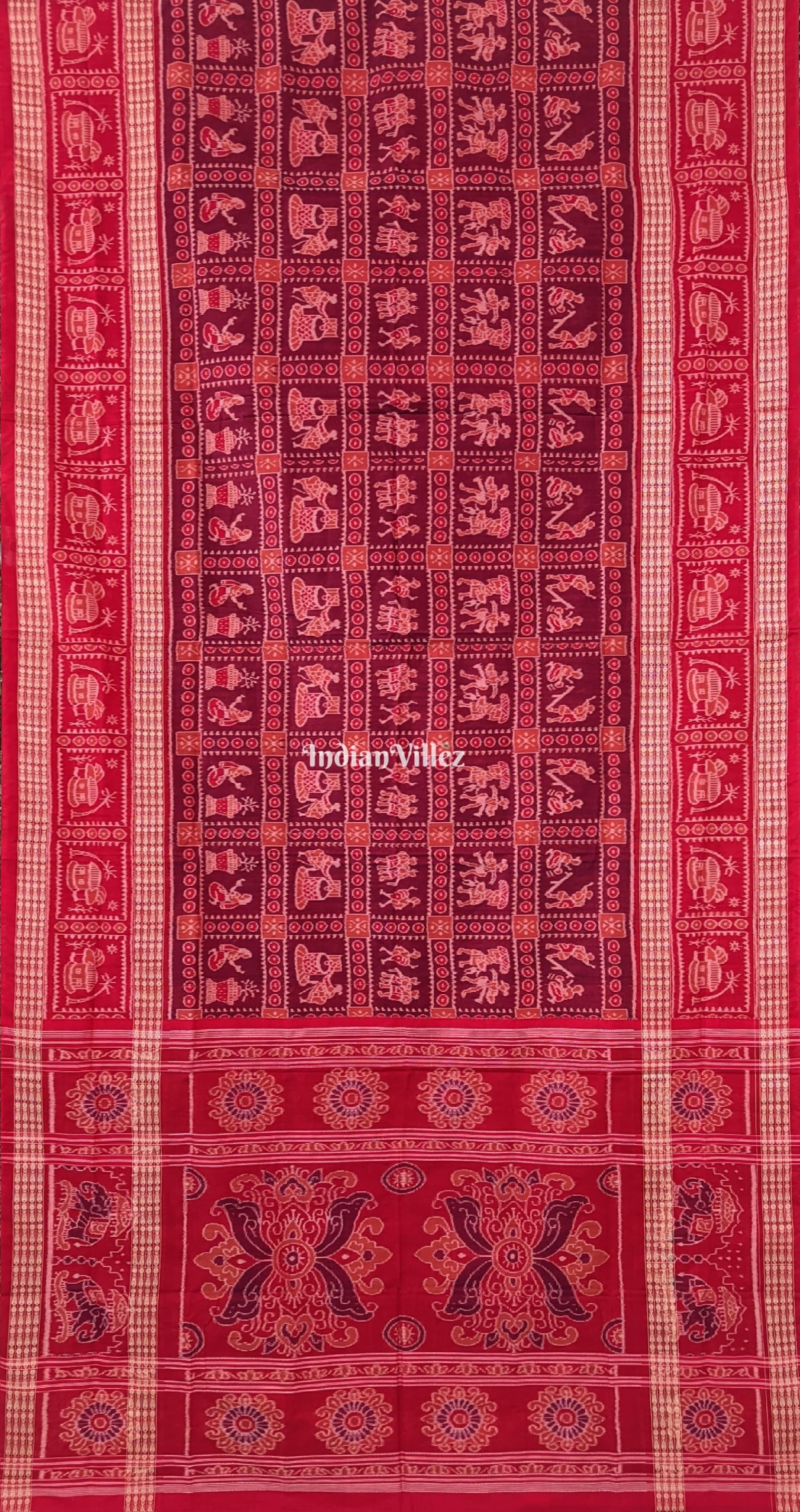 Red Trditional work Sambalpuri Cotton Saree